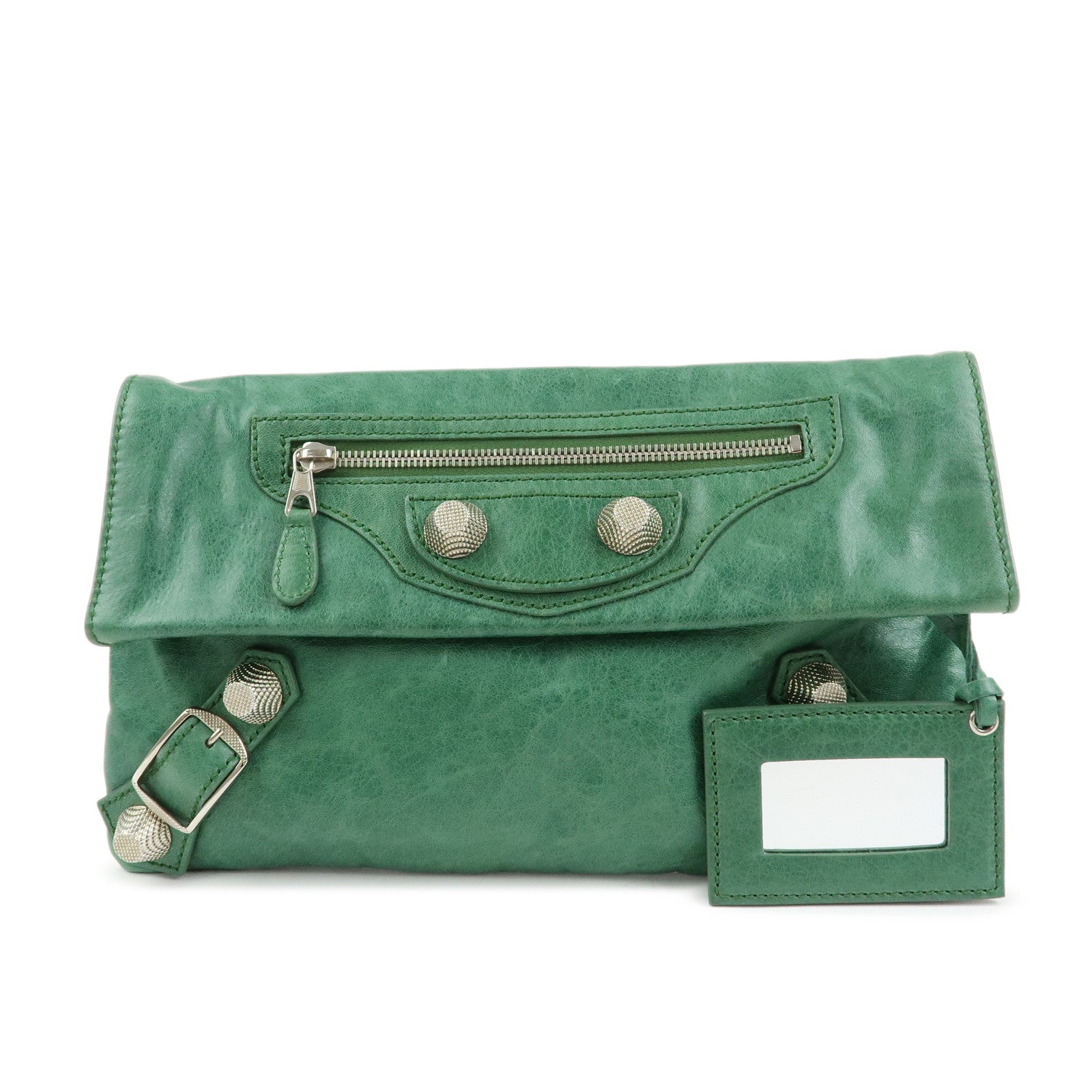 BALENCIAGA Giant Envelope Leather Clutch Bag Pouch Green 186182