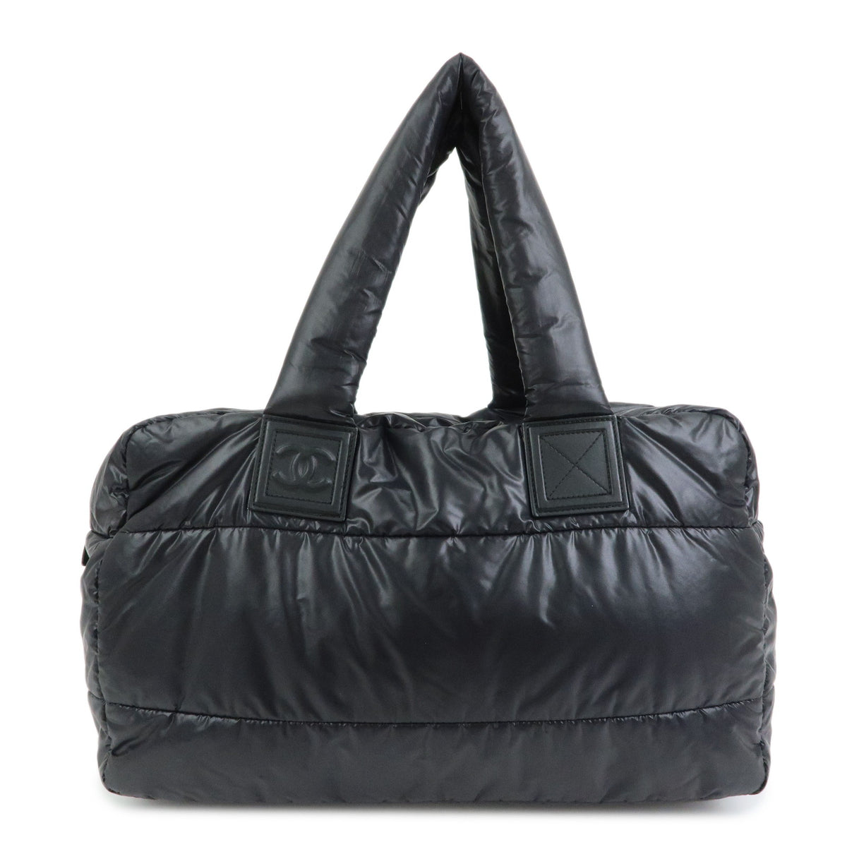 CHANEL COCO COCOON COCO Mark Nylon Leather Boston Bag Black A47092