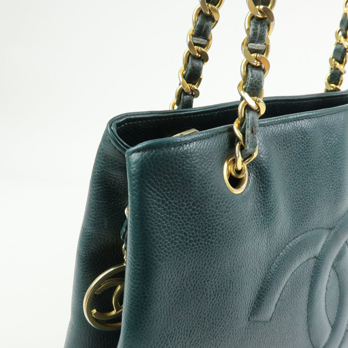 CHANELCOCO Mark Caviarskin Chain Shoulder Bag Tote Bag Dark Green