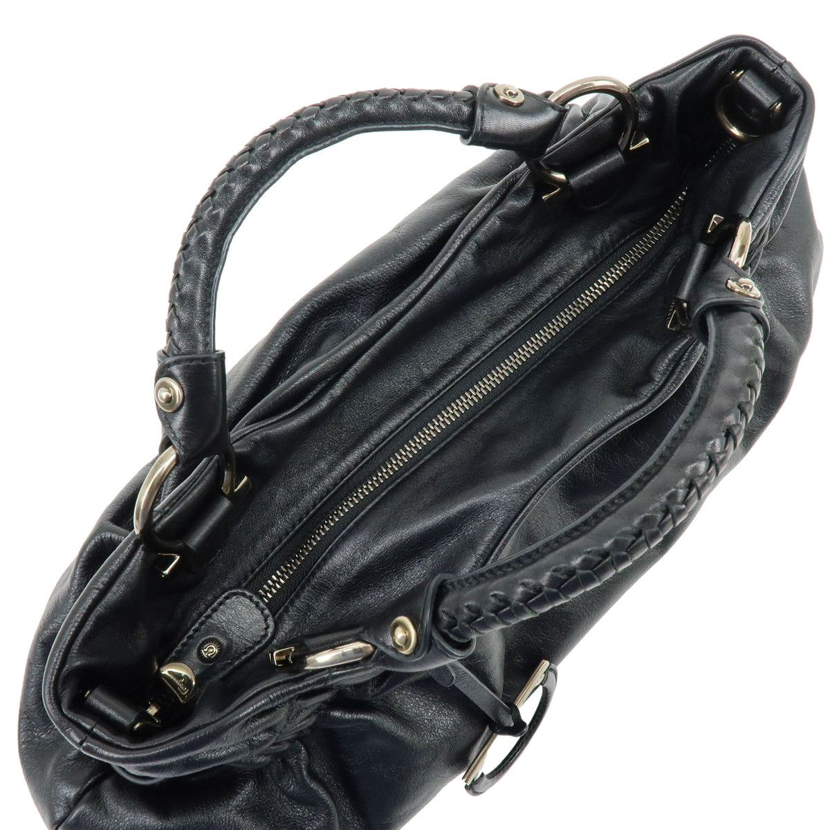 Ferragamo Gancini Leather 2Way Bag Hand Bag Shoulder Bag Black