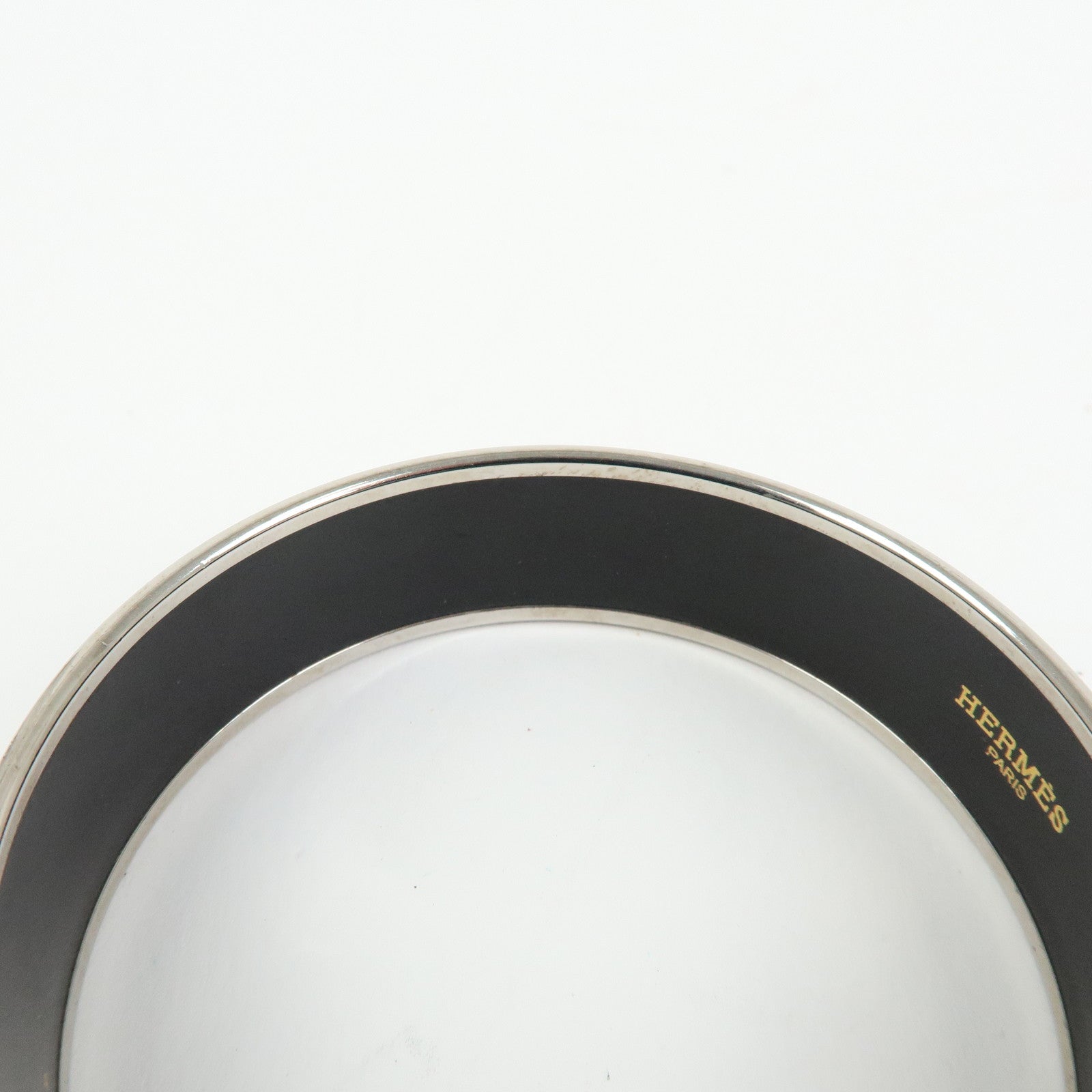 HERMES Email GM Silver Plated Guadalquivir Bangle Bracelet White Black