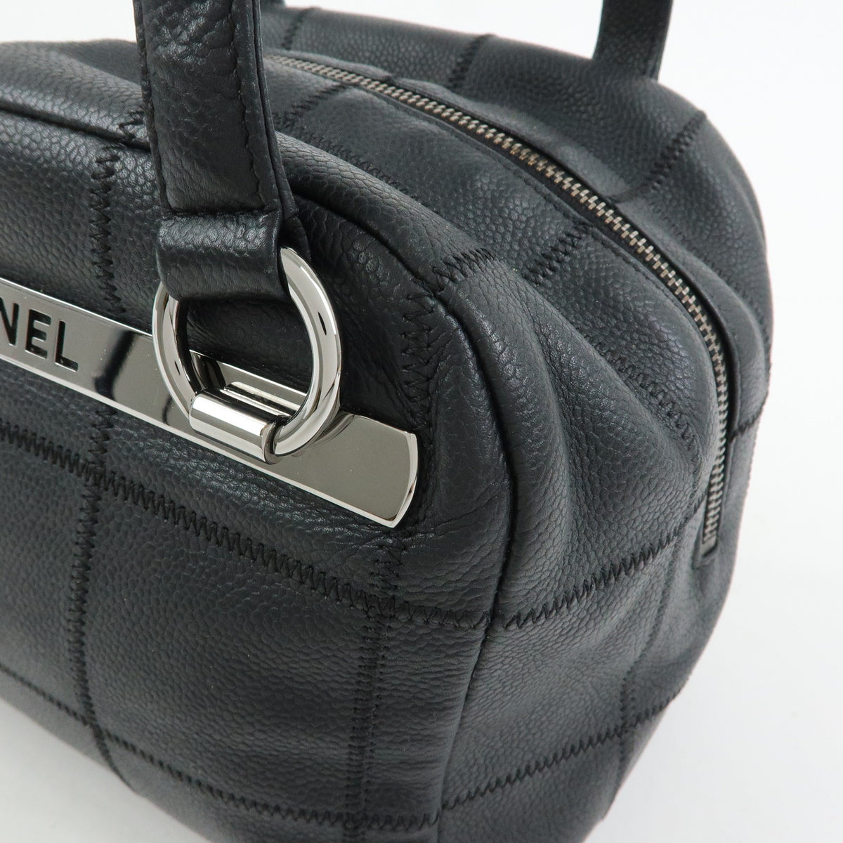 CHANEL Chocolate Bar Caviarskin Mini Boston Shoulder Bag Black A26134