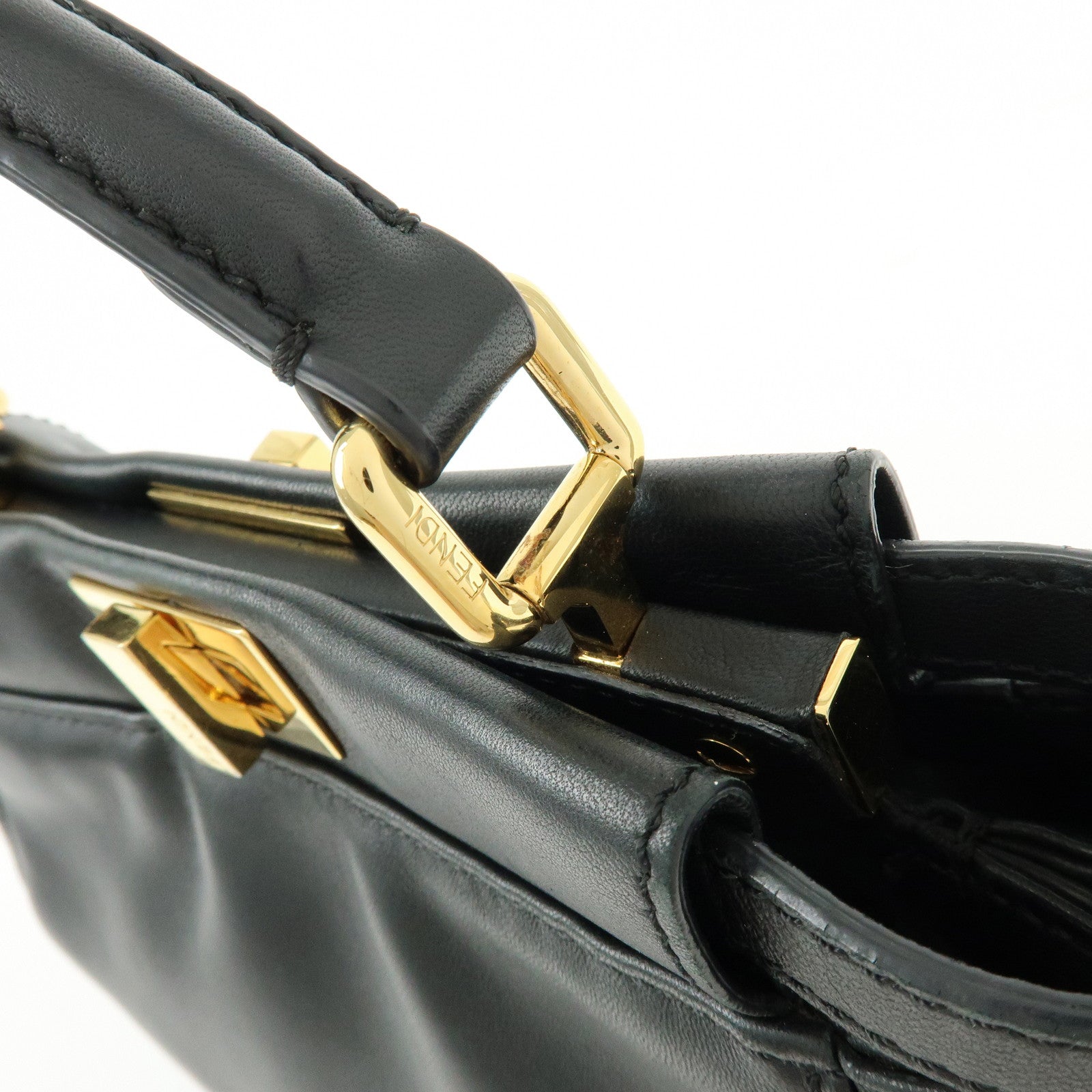 FENDI Peekaboo Mini Leather 2Way Hand Bag Shoulder Bag Black 8BN244