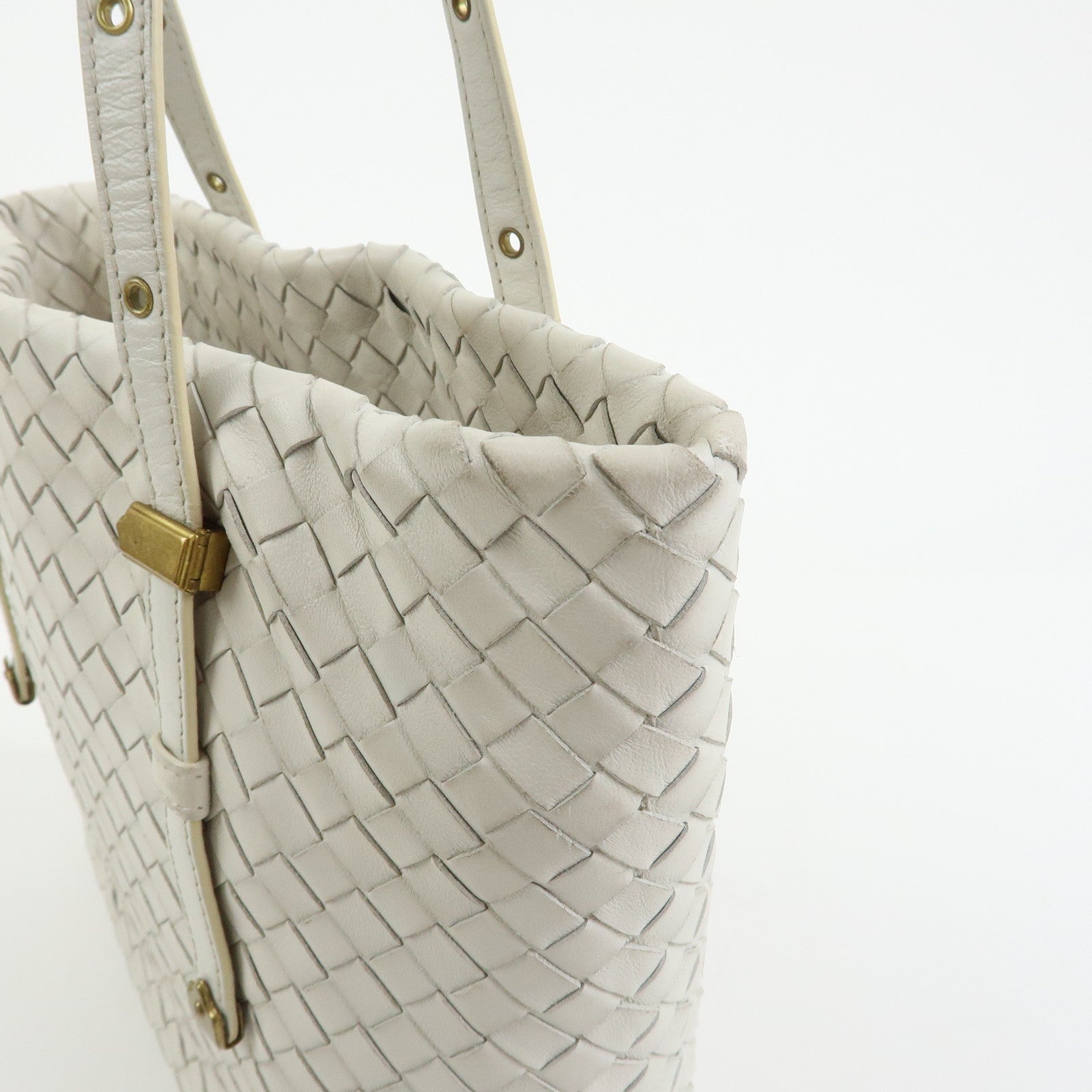 BOTTEGA VENETA Intrecciato Leather Hand Bag Mini Tote Bag White 162937