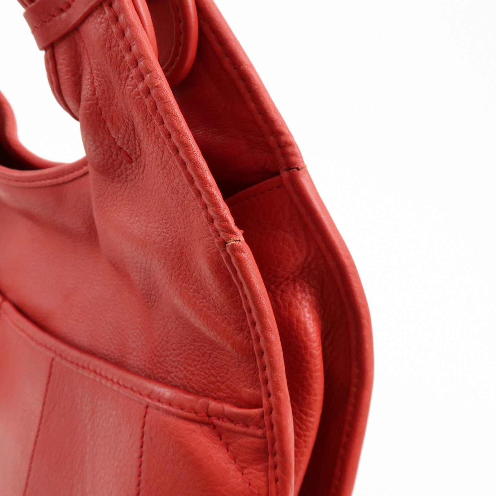 Christian Dior Leather Shoulder Bag Hand Bag D-charm Red