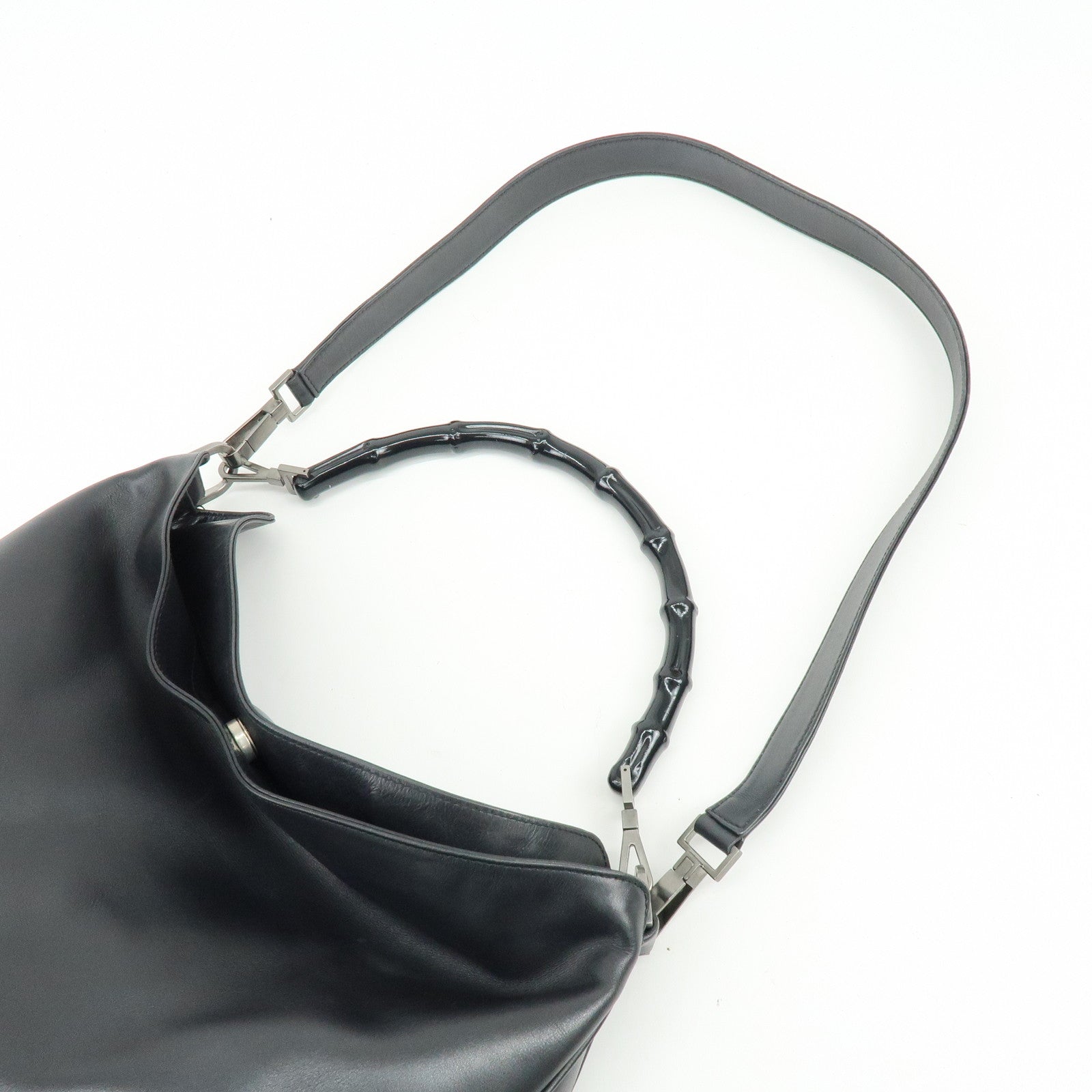 GUCCI Bamboo Leather 2Way Bag Shoulder Bag Hand Bag Black  0011577