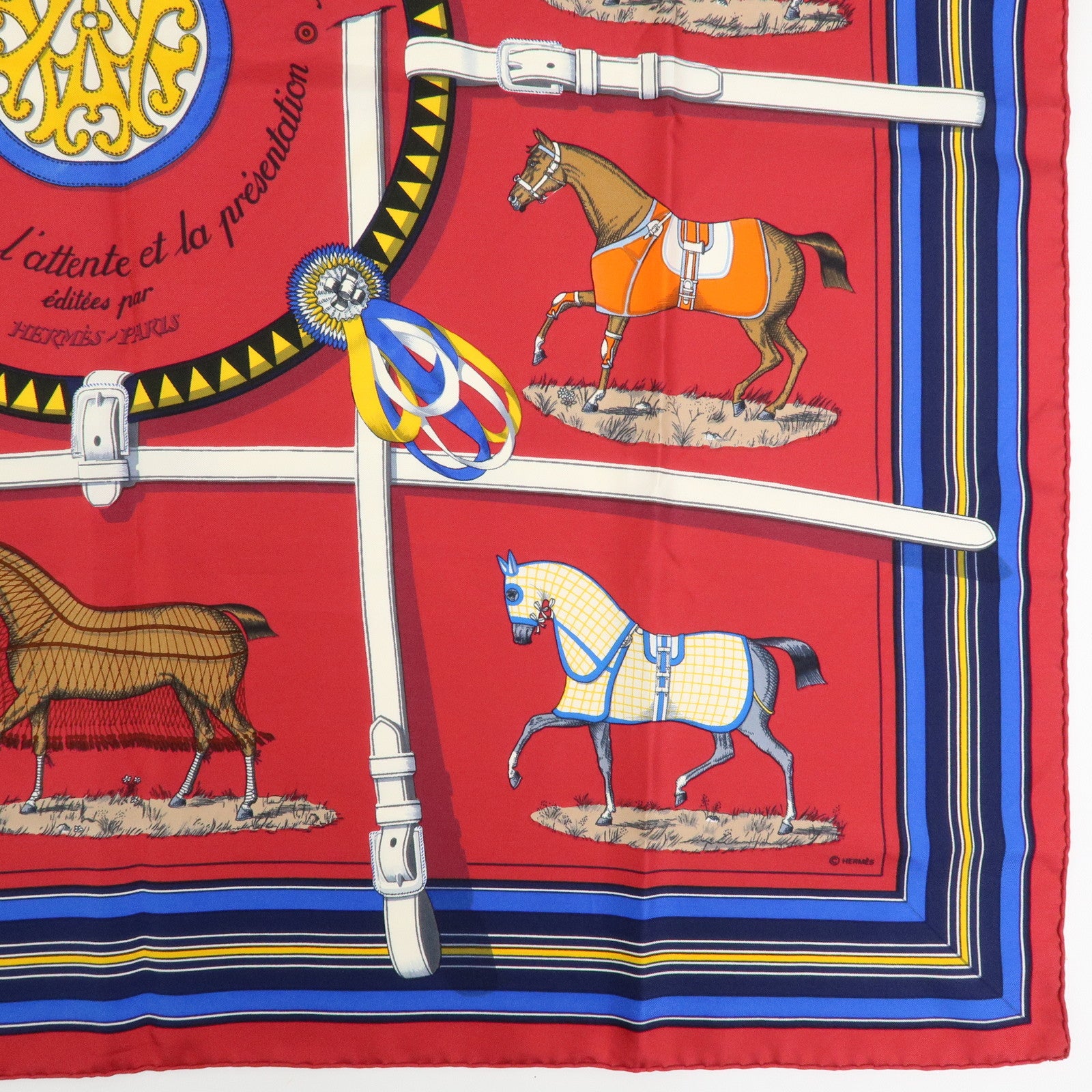 HERMES Carre 90 Silk 100% Scarf Couvertures et Tenues de Jour Red Blue