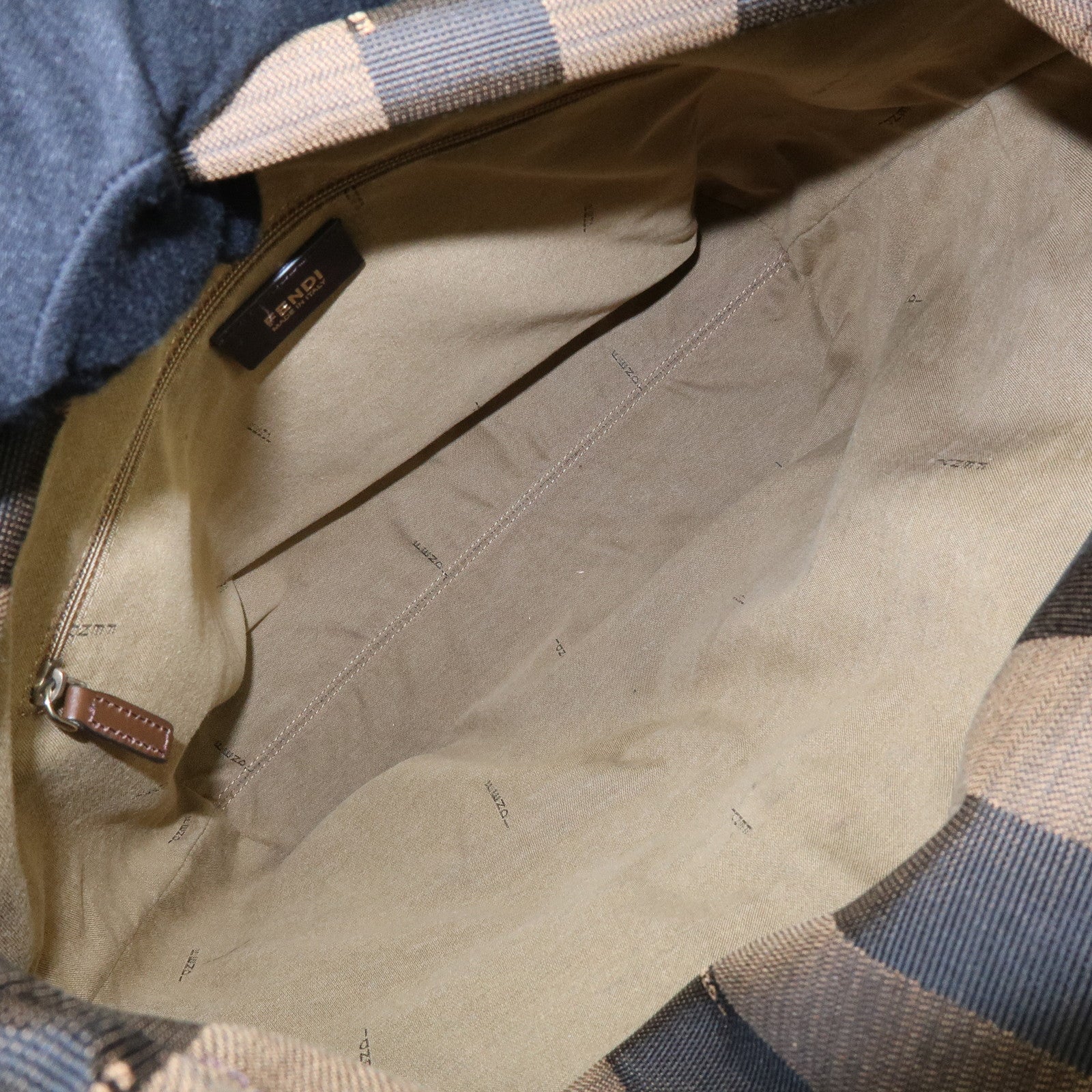 FENDI Pequin Raffia Leather Tote Bag Shoulder Bag Brown Natural