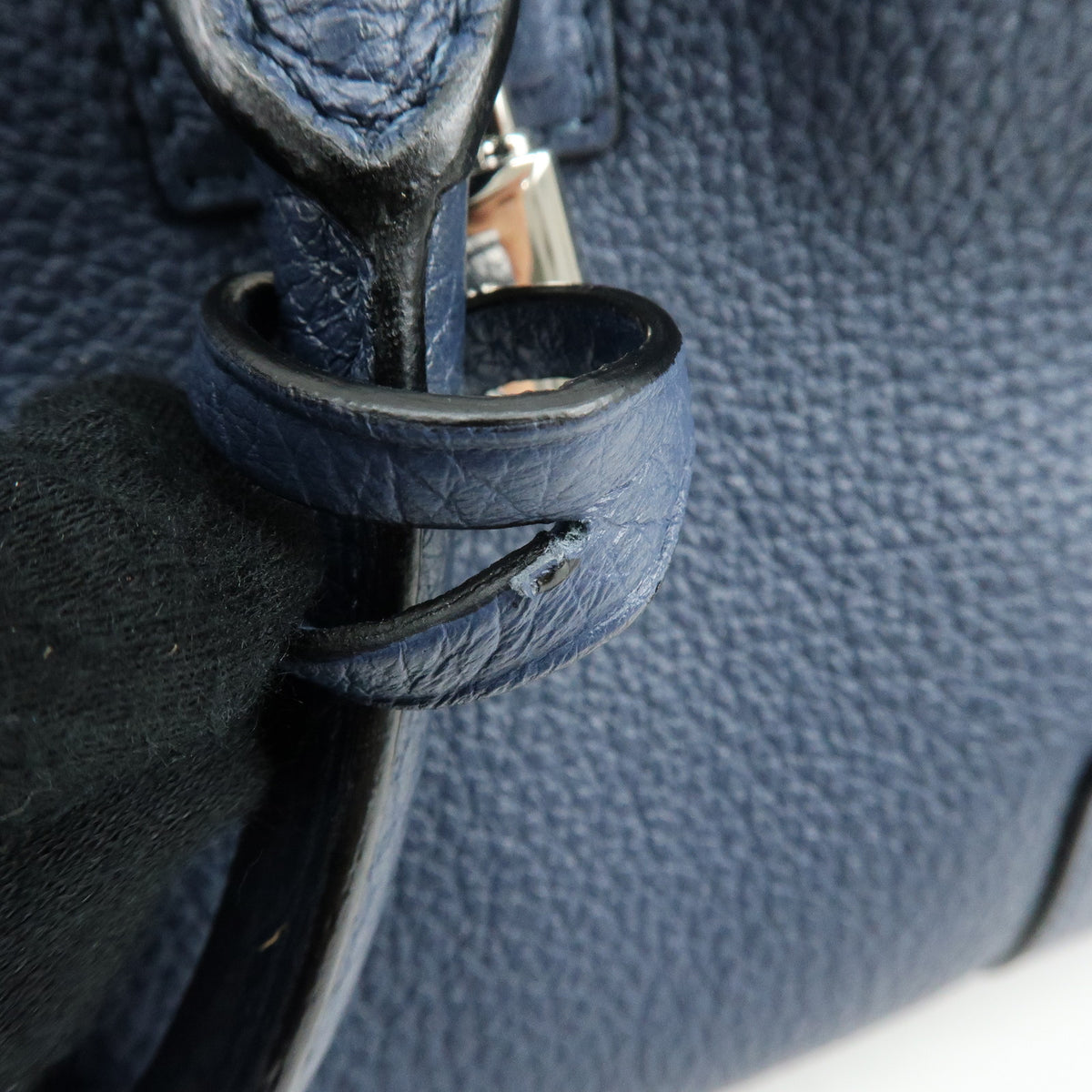 LOEWE Anagram Amazona 36 Leather Hand Bag Boston Bag Navy
