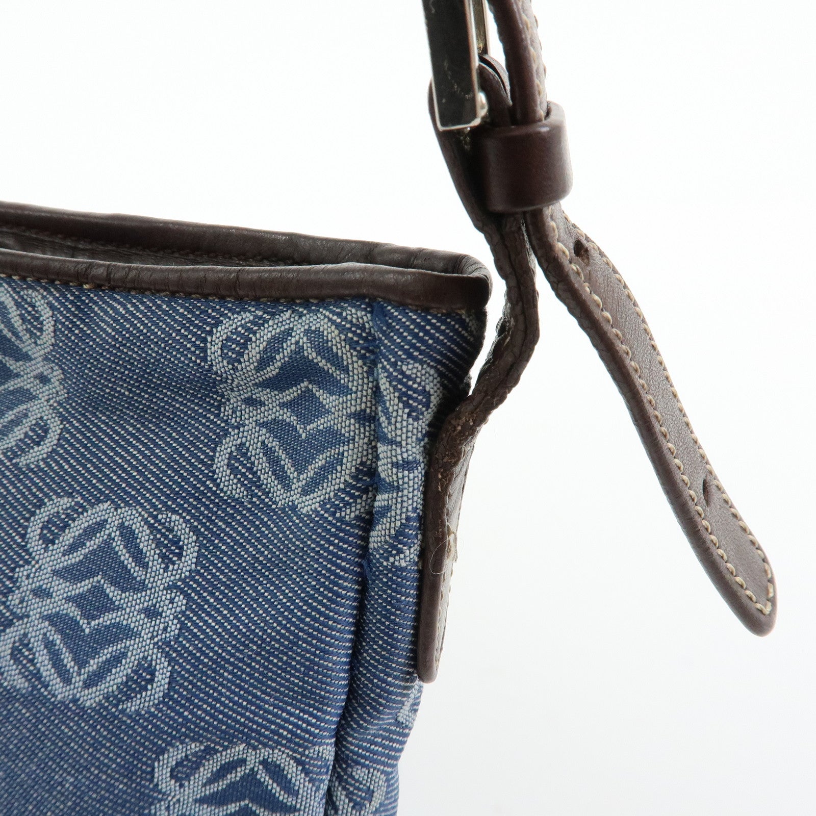 LOEWE Anagram Denim Leather Shoulder Bag Hand Bag Denim Brown