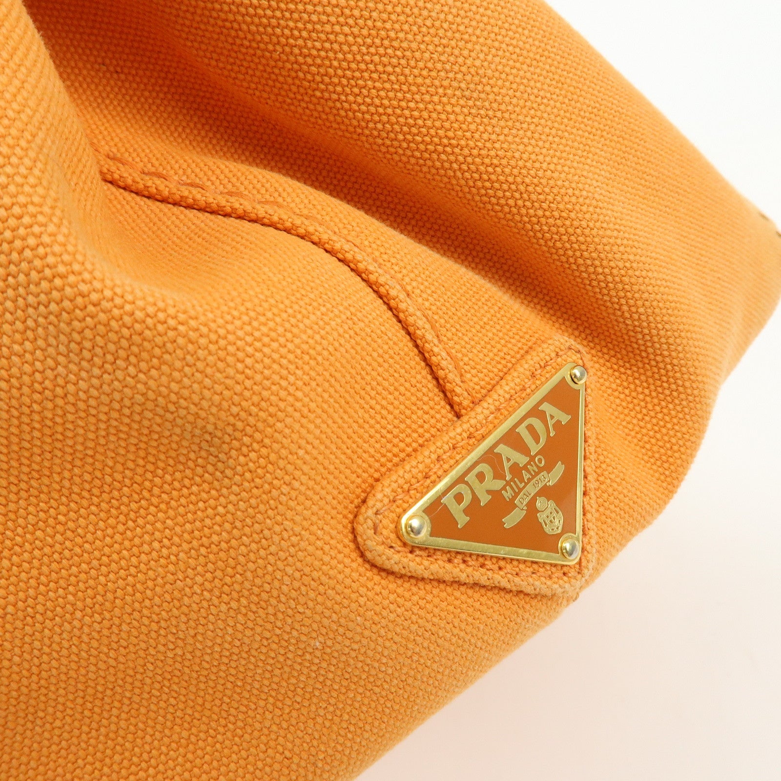 PRADA Canapa Triangle Logo Canvas Tote Bag Hand Bag Orange 1BG642