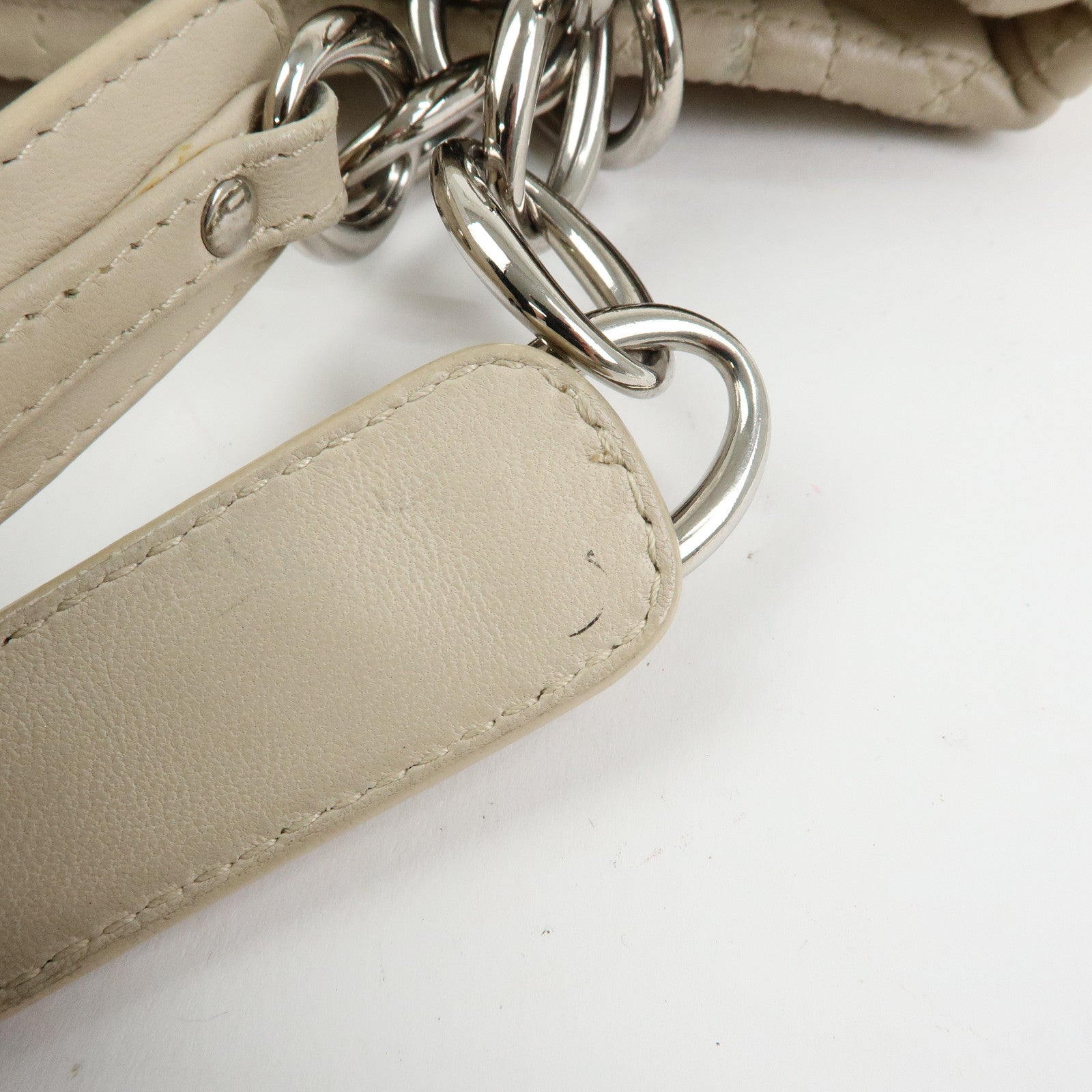 Christian Dior Lady Dior Cannage Lamb Skin Hand Bag Ivory