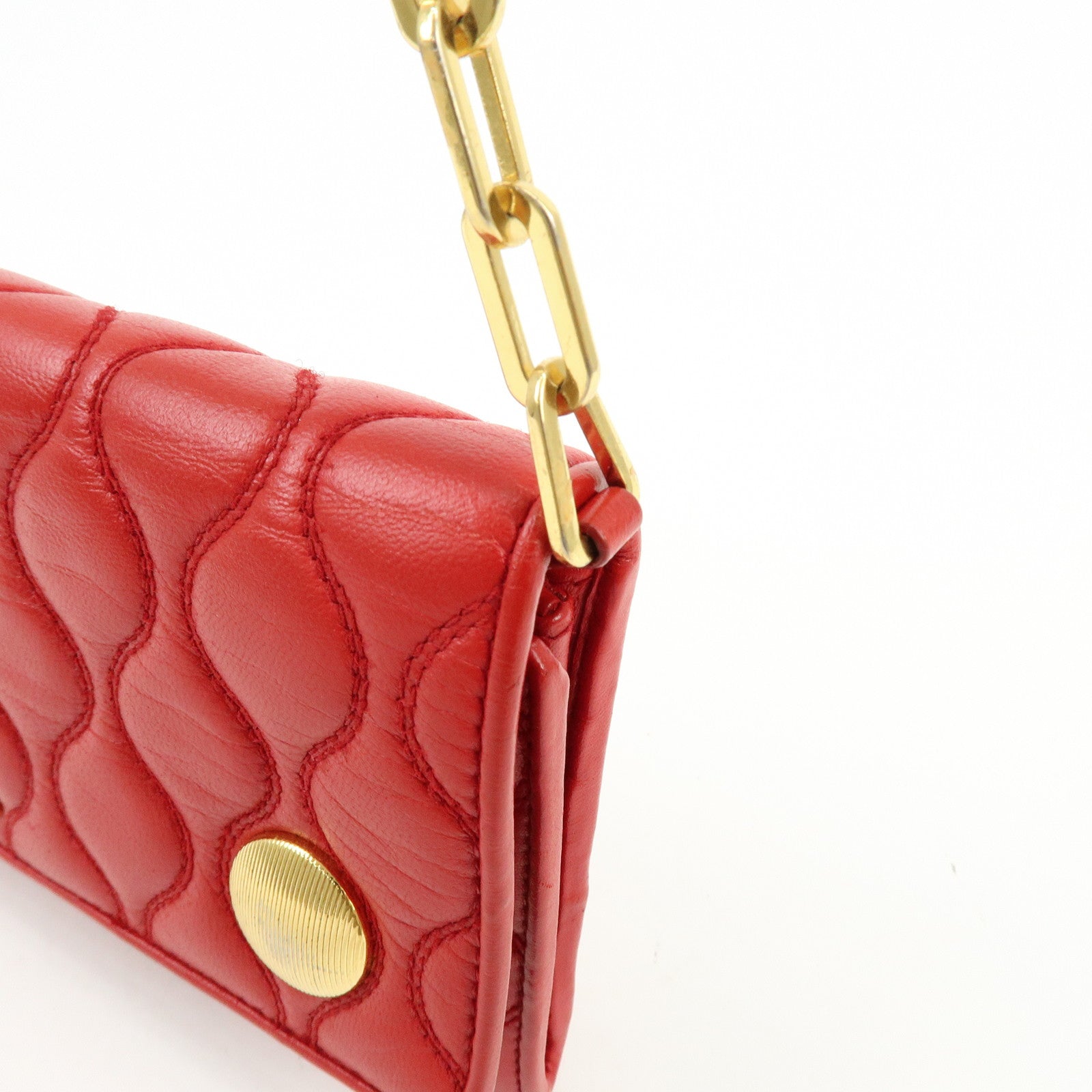 MIU MIU Nappa Leather Chain Long Wallet Shoulder Bag Red