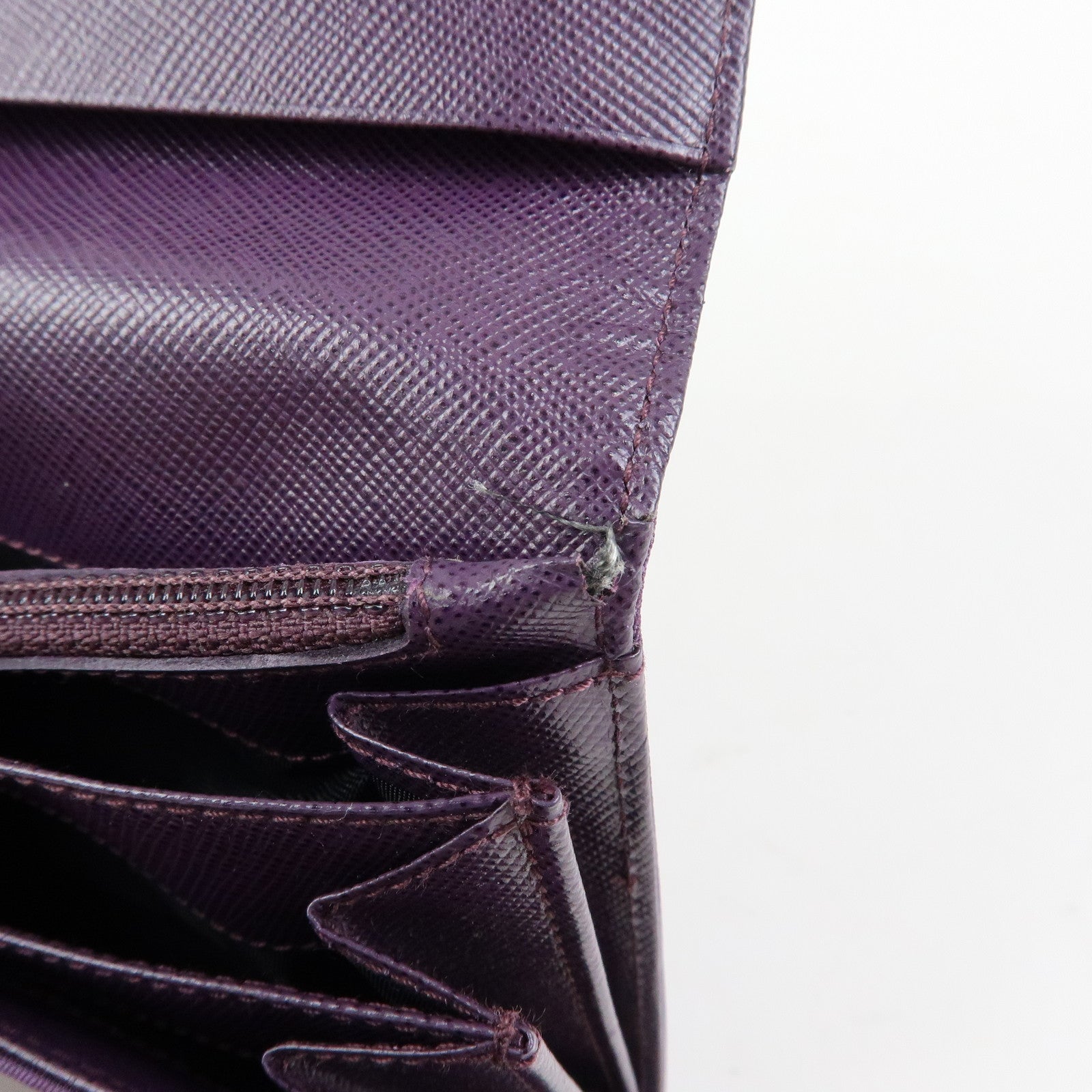 PRADA Triangle Logo Nylon Saffiano Leather Long Wallet Purple M608