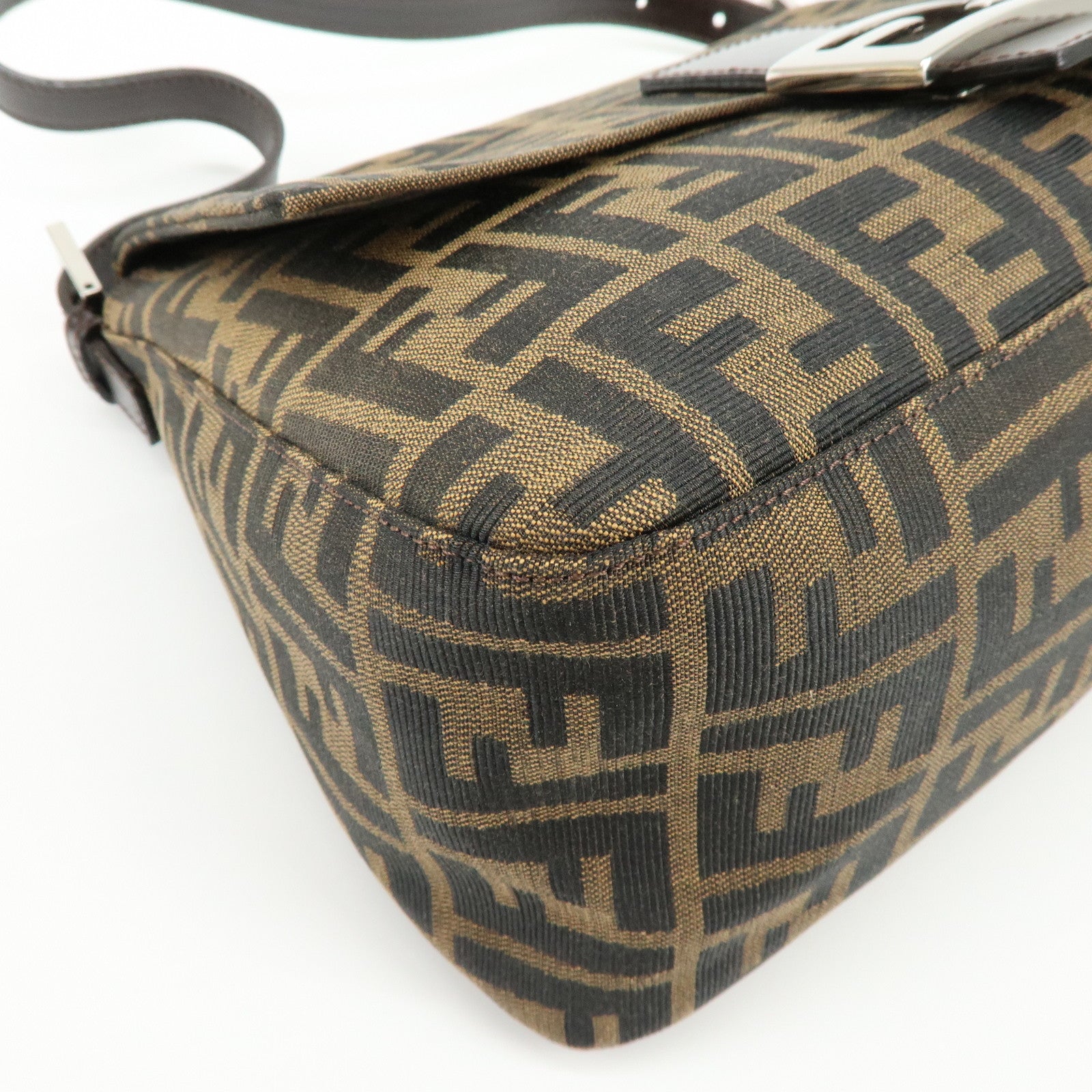 FENDI Mamma Baguette Zucca Canvas Leather Shoulder Bag Hand Bag 26325
