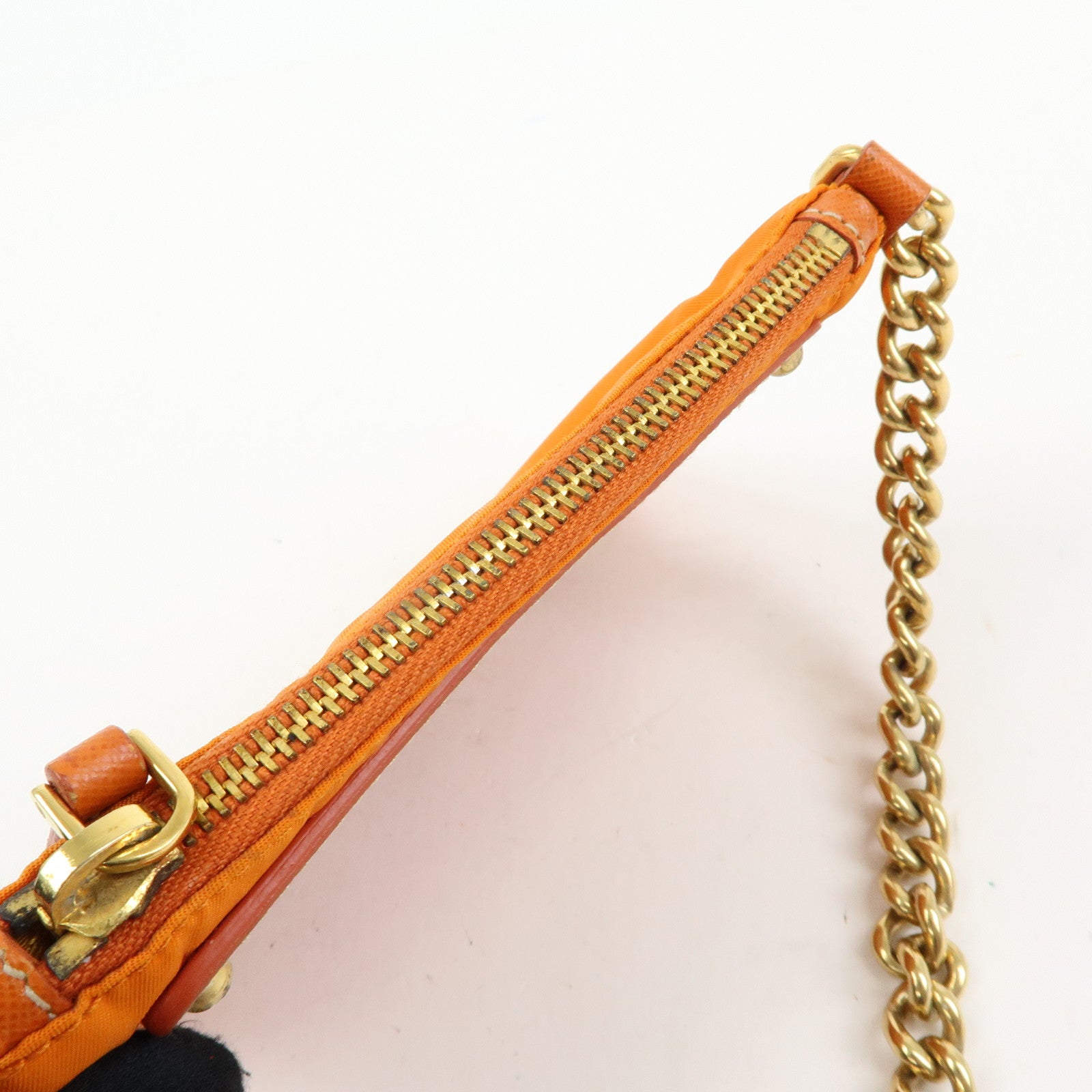 PRADA Nylon Leather Chain Shoulder Bag Crossbody Bag Papaya Orange