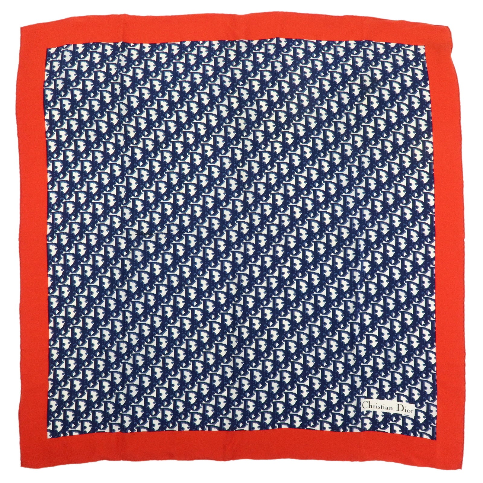 Christian Dior Trotter Silk100% Scarf Shawl Navy Red