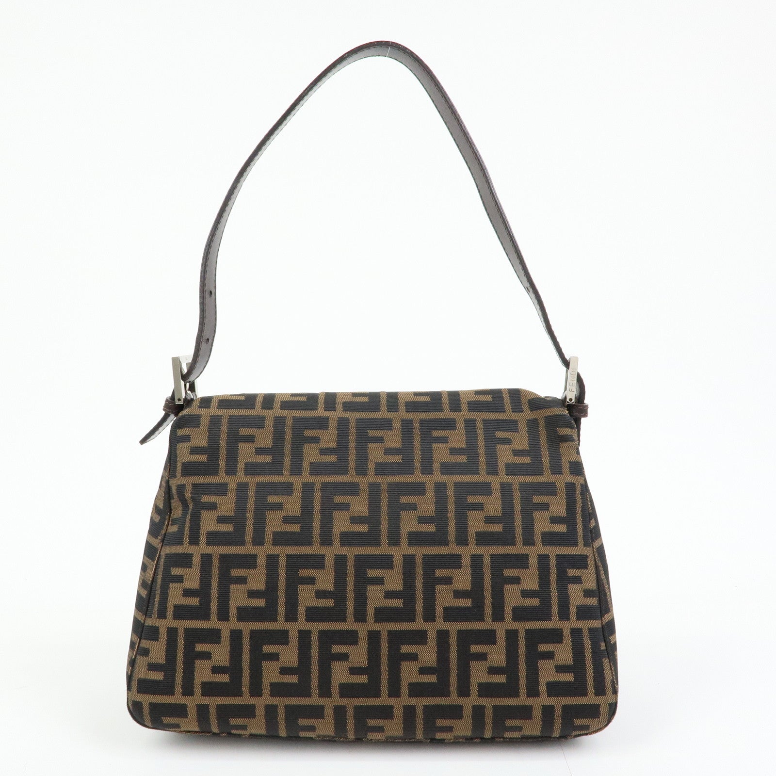 FENDI Mamma Baguette Zucca Canvas Leather Shoulder Bag Brown 26325