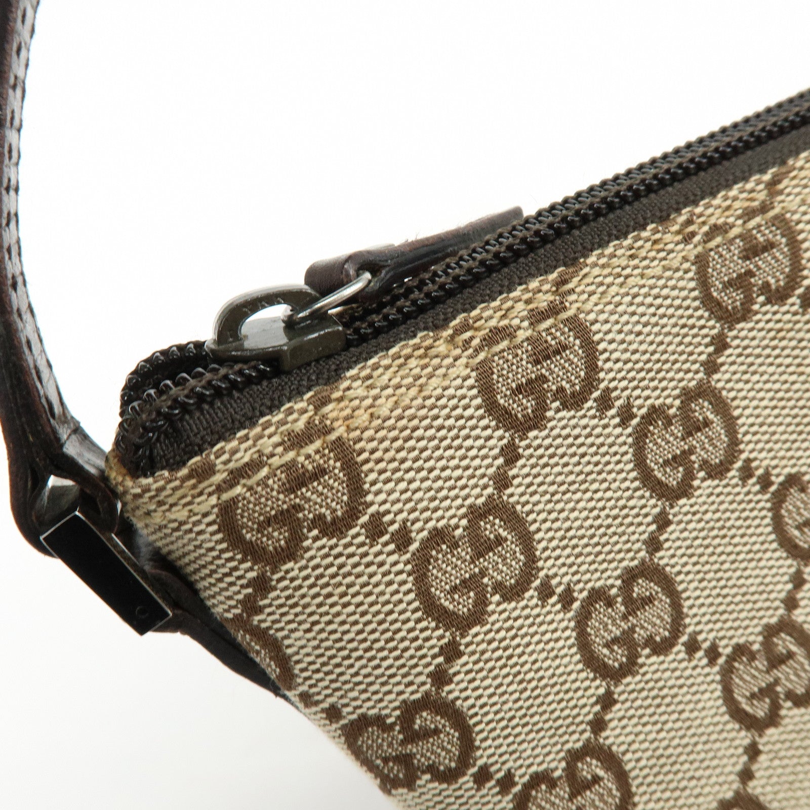 GUCCI Boat Bag GG Canvas Hand Bag Accessory Pouch Beige Brown 07198