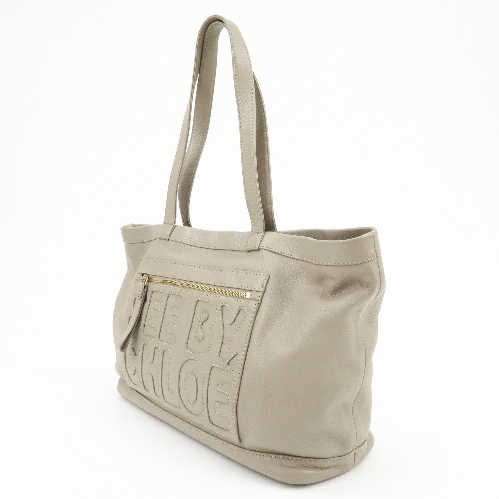 Chloe See By Chloe Leather Tote Bag Hand Bag Shoulder Bag Greige
