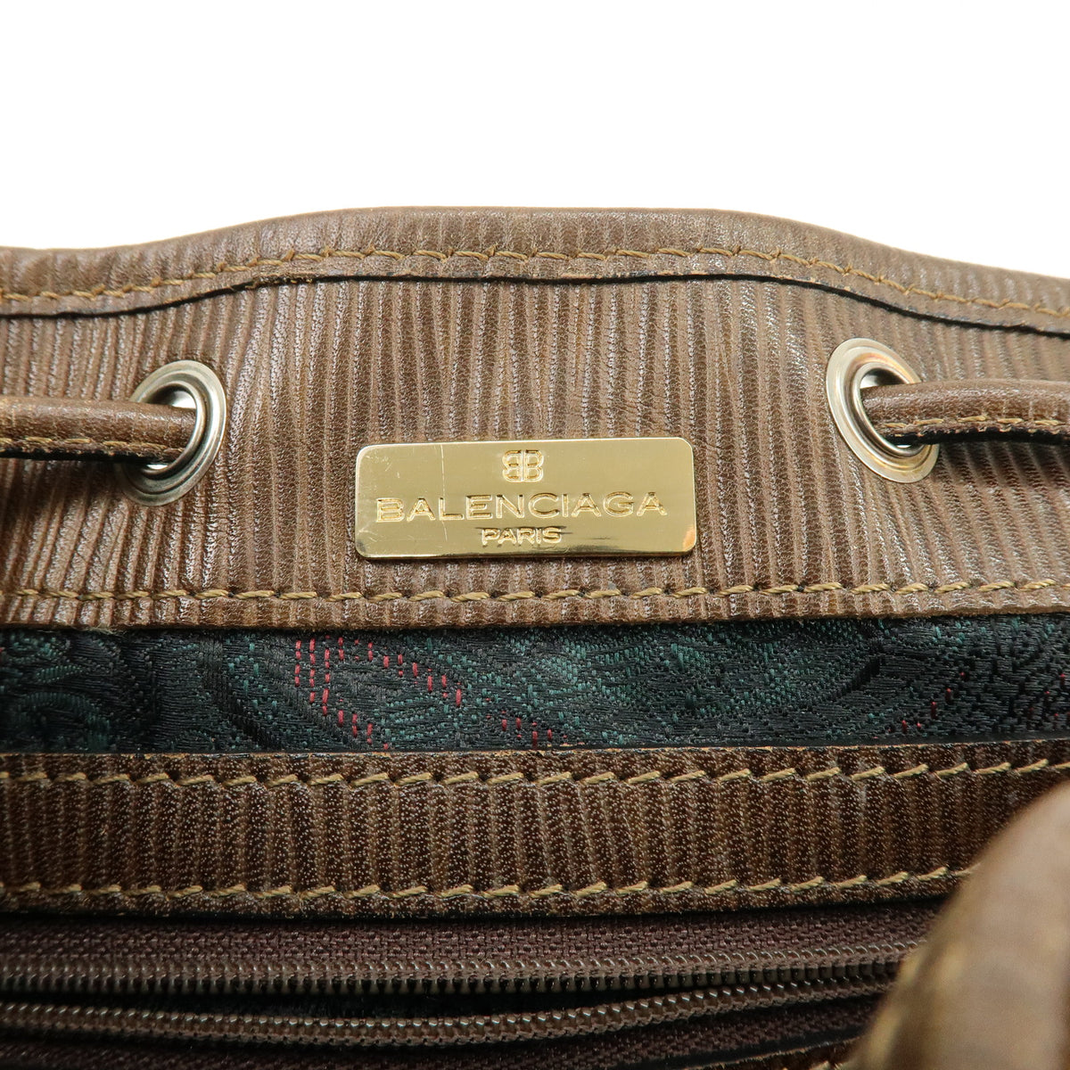 BALENCIAGA BB Logo Suede Leather Shoulder Bag Bucket Bag Brown