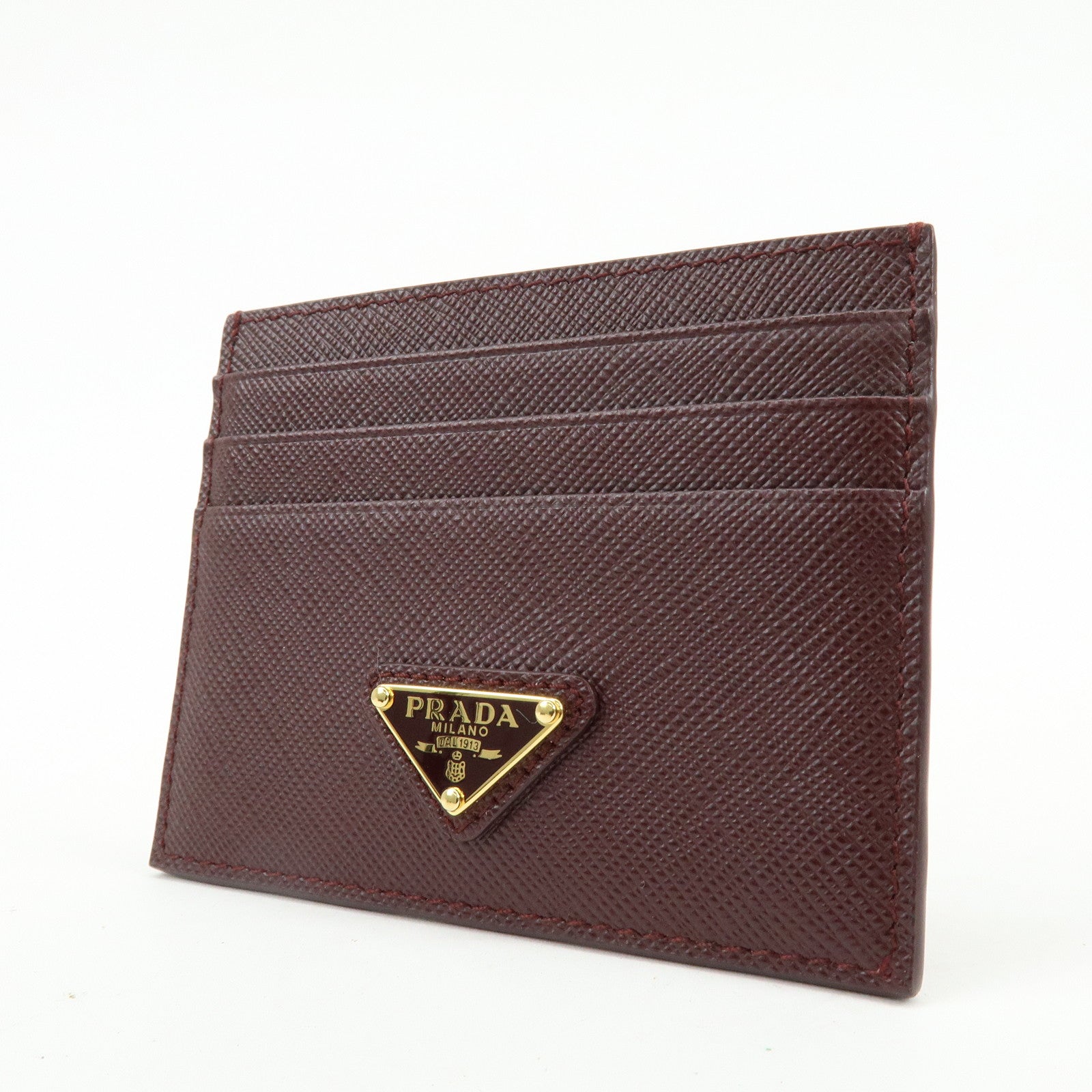 PRADA Triangle Logo Saffiano Leather Card Case Burgundy 1MC025