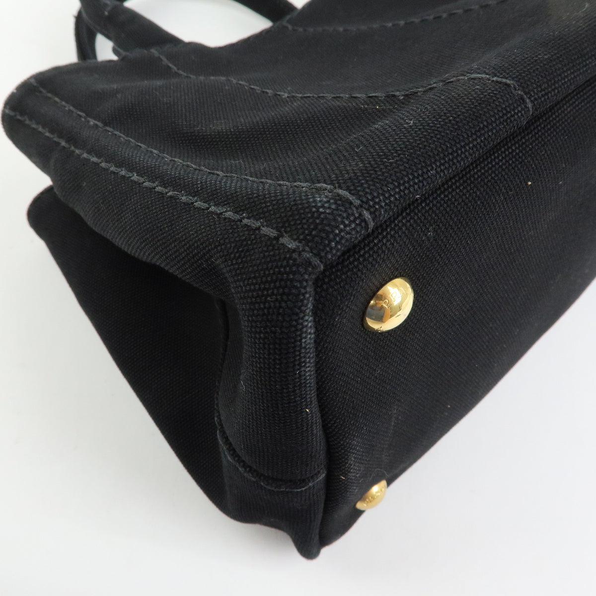 PRADA Triangle Logo Canapa Mini Canvas 2Way Hand Bag Black White 1BG439