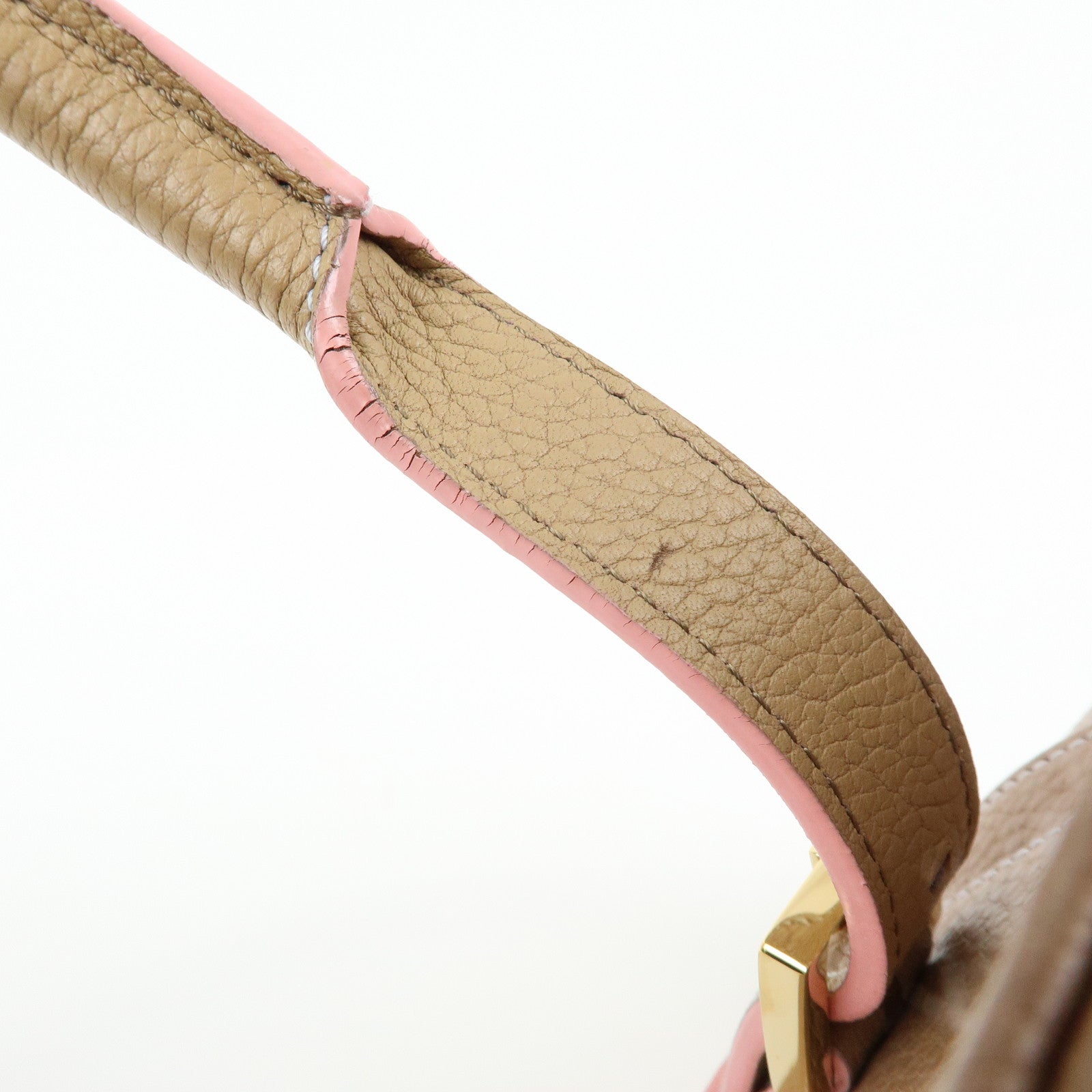 LOEWE Senda Stitches Leather Hand Bag Boston Bag Beige