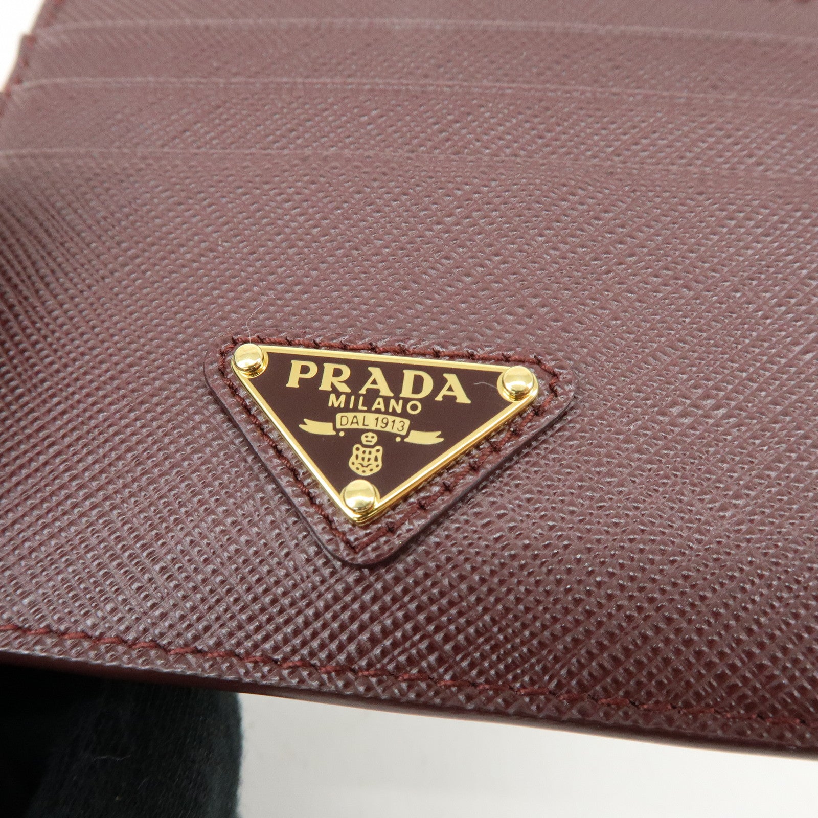 PRADA Triangle Logo Saffiano Leather Card Case Burgundy 1MC025