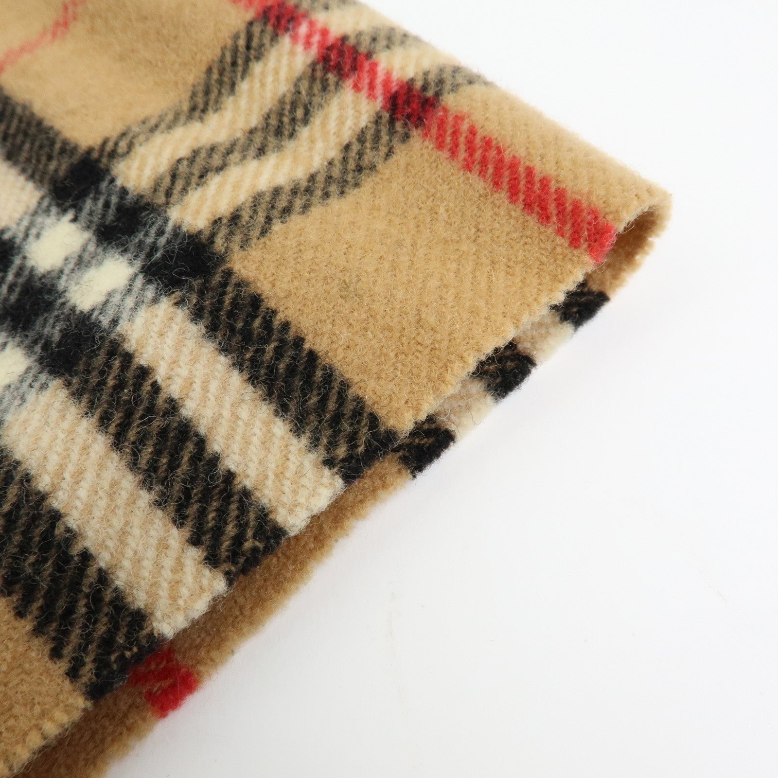 BURBERRY Nova Plaid Wool 100% Fringe Scarf Camel Black Red