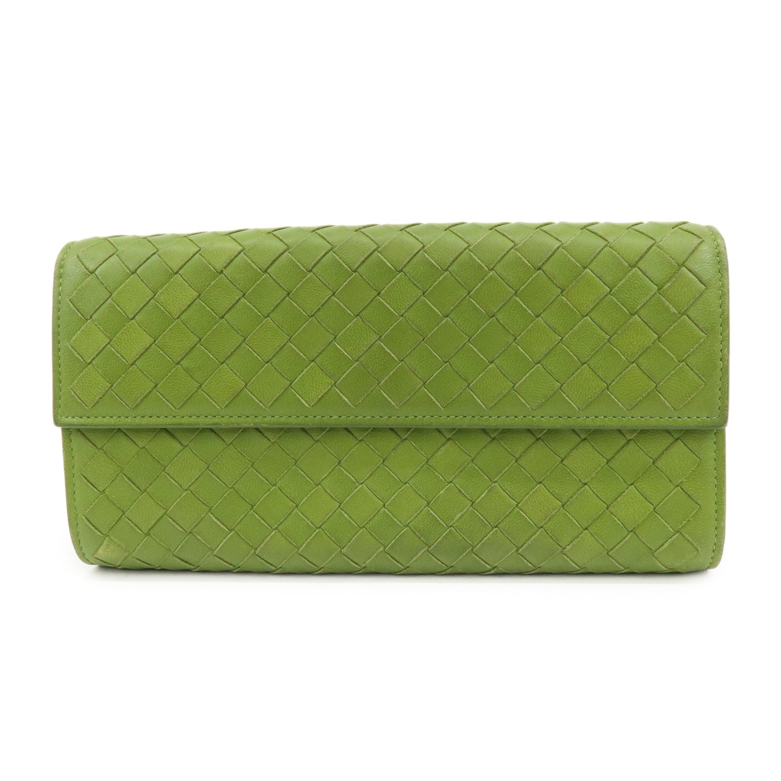 BOTTEGA VENETA Intrecciato Leather Flap Long Wallet Green