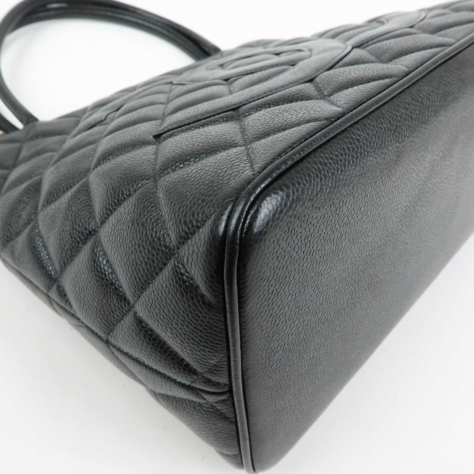 CHANEL Medallion Matelasse COCO Mark Caviarskin Tote Bag Black A01804