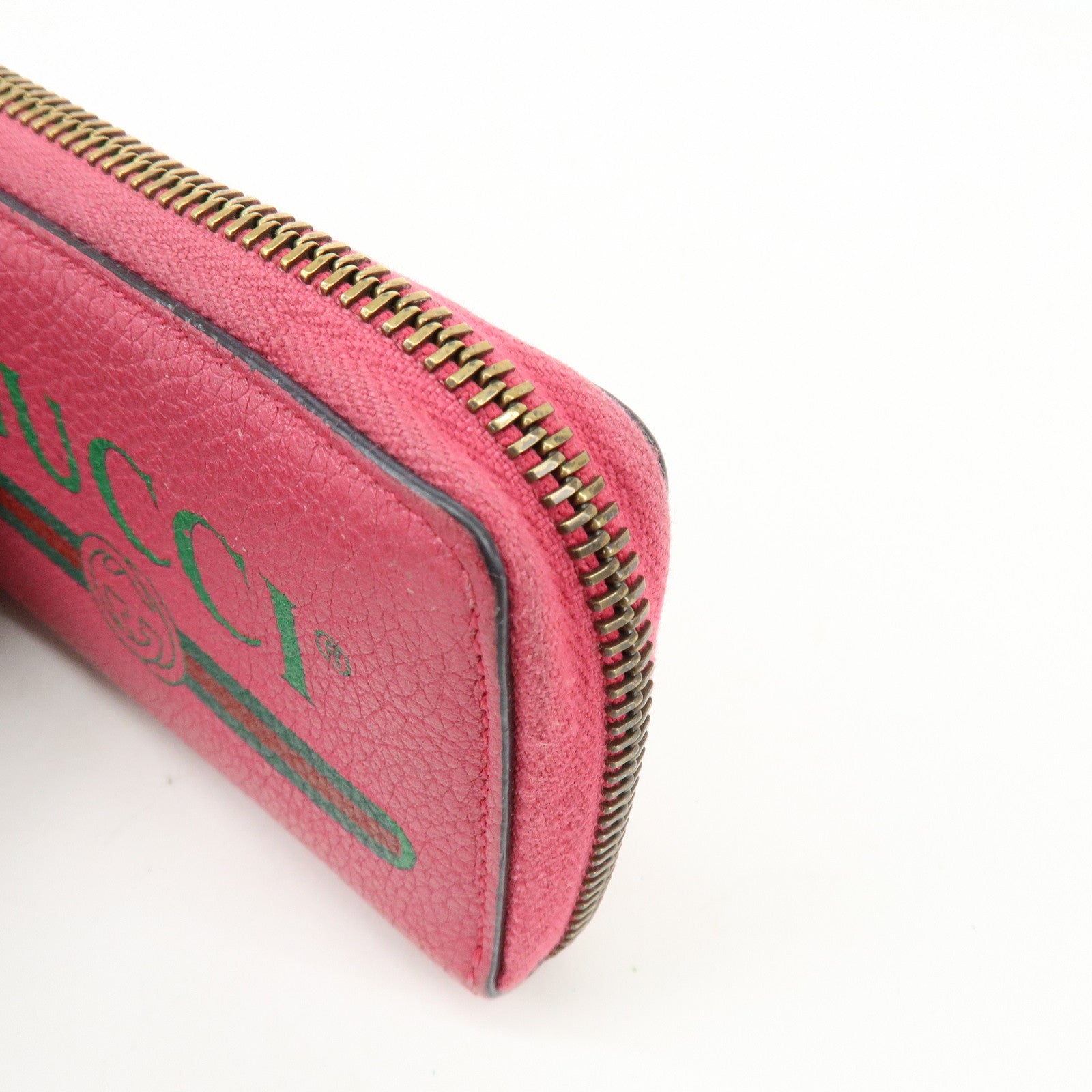 GUCCI Interlocking G Sherry Leather Round Zipper Coin Case Pink 496319