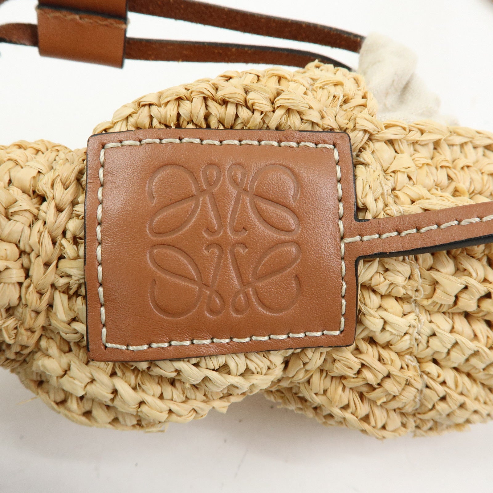 LOEWE Anagram Raffia Leather Shoulder Bag Shell Motif