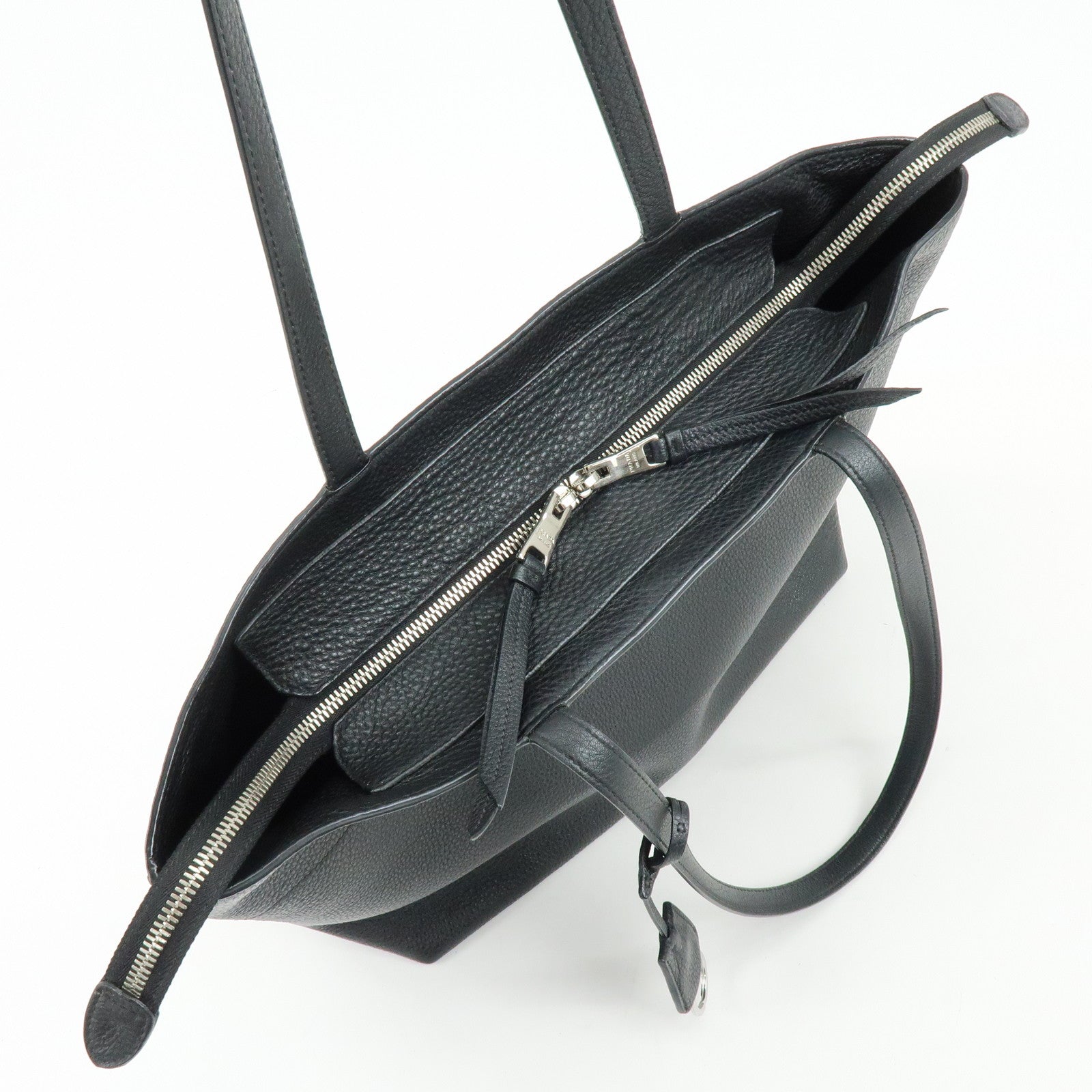 PRADA Logo Calf Leather Tote Bag Shoulder Bag Black