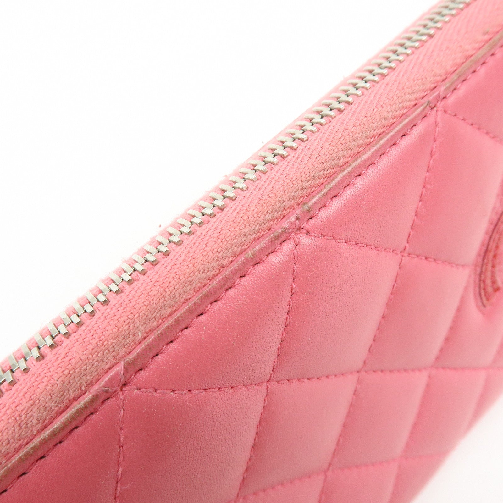 CHANEL COCO Mark Matelasse Lamb Skin Patent Leather Long Zip Wallet