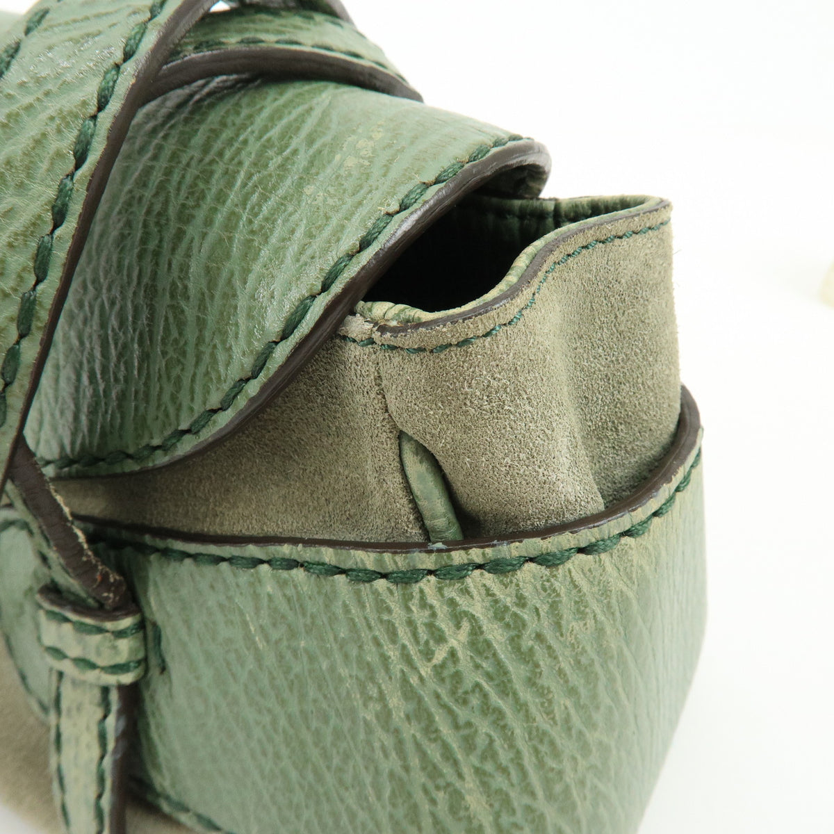TOD'S Logo Suede Embossed Leather Hand Bag Shoulder Bag Sage Green