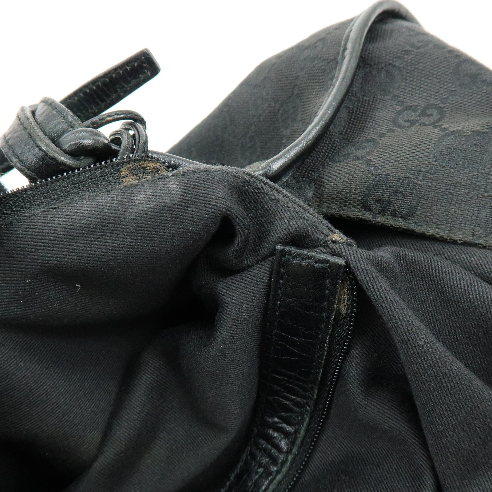 GUCCI GG Monogram Canvas Leather Tote Bag Hand Bag Black 76554