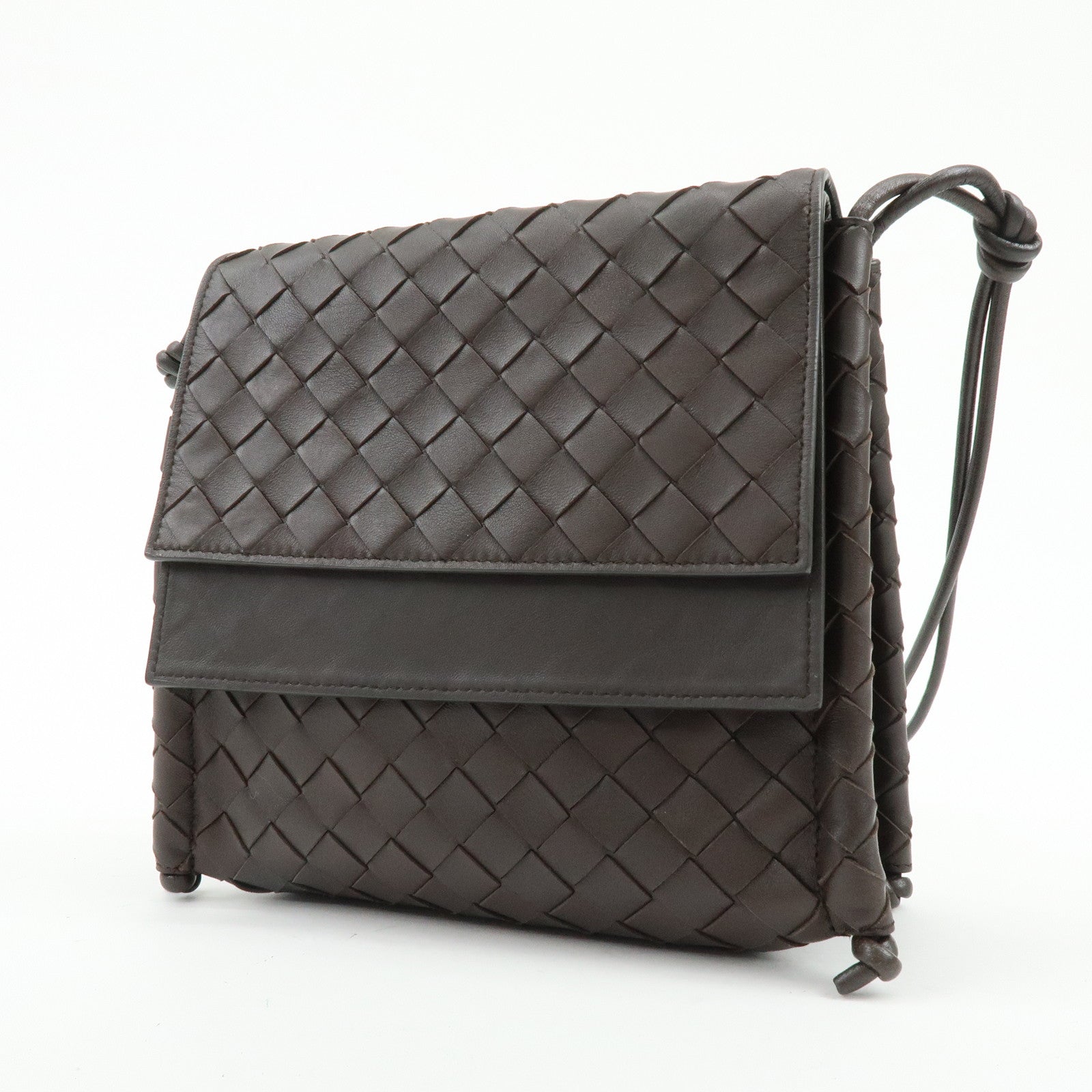 BOTTEGA VENETA Intrecciato Leather Shoulder Crossbody Bag Dark Brown
