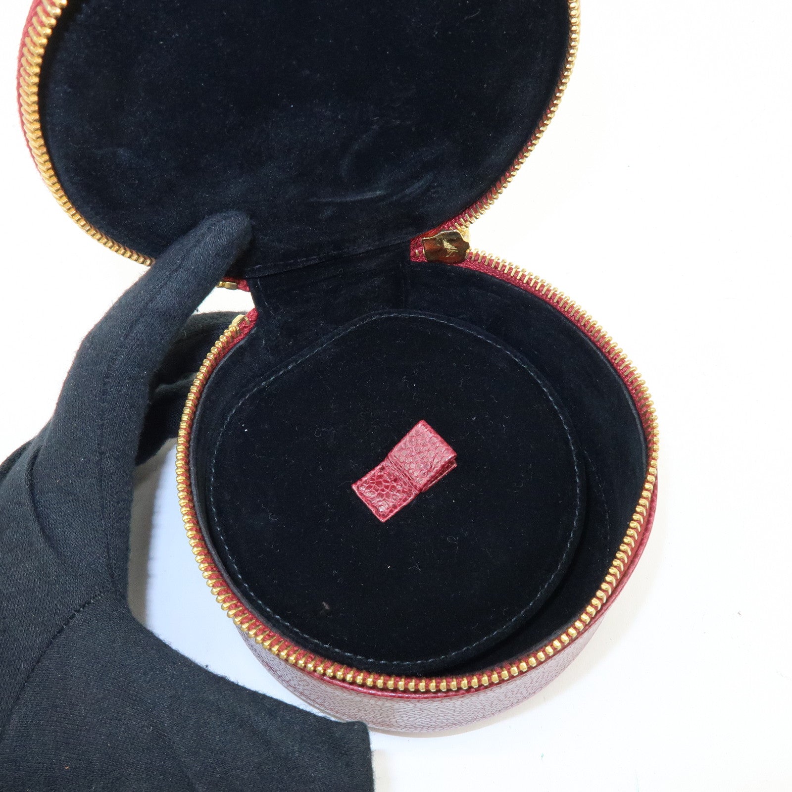 CHANEL COCO Mark Caviarskin Cosmetic Pouch Jewelry Case Bourdeaux Gold