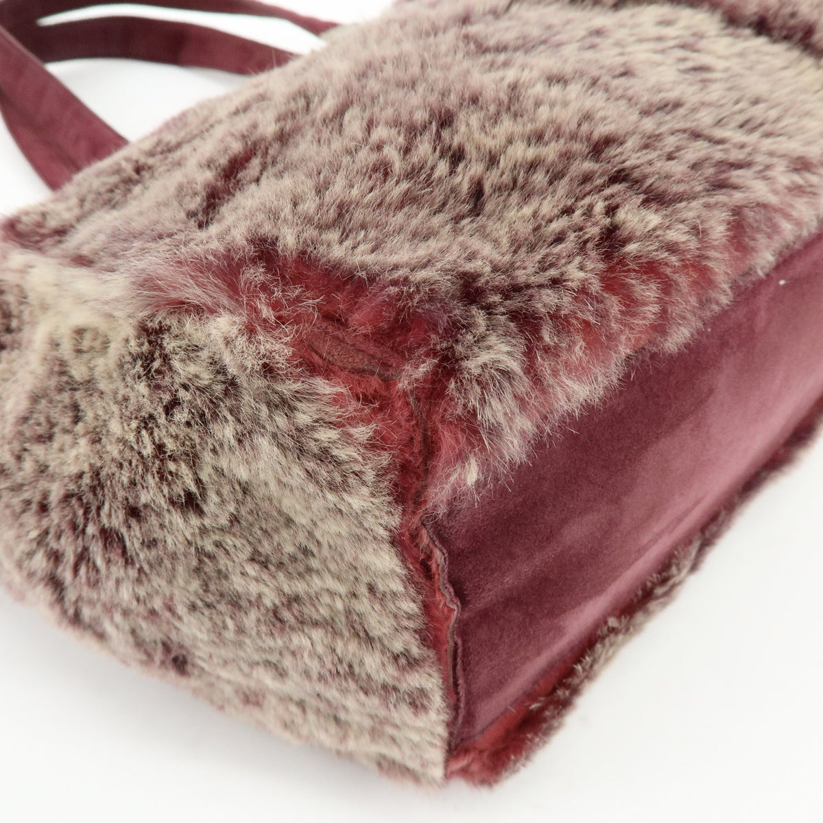 CHANEL COCO Mark Fur Suede Hand Bag Tote Bag Bordeaux Beige