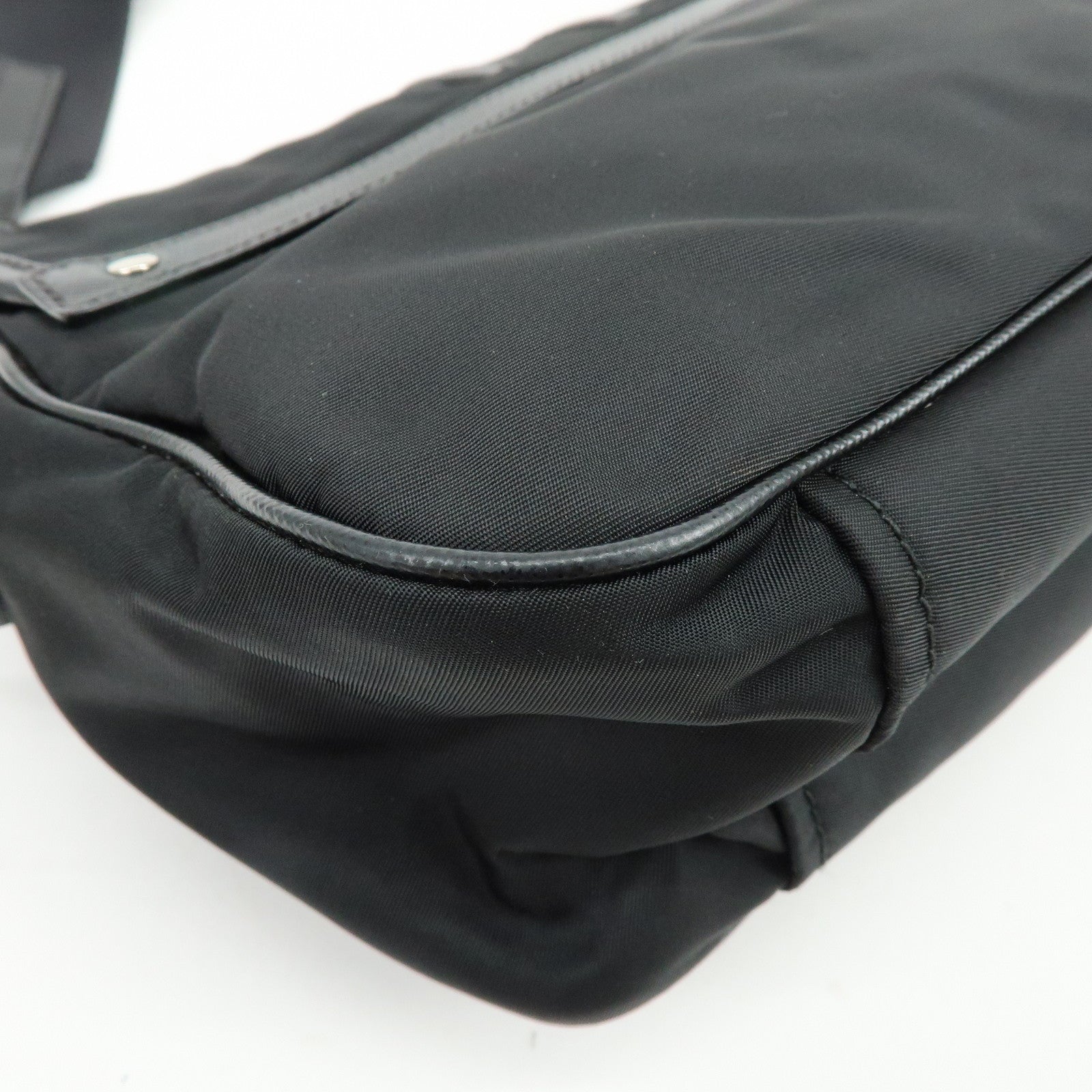 PRADA Triangle Logo Nylon Saffiano Leather Shoulder Bag Black BT0464
