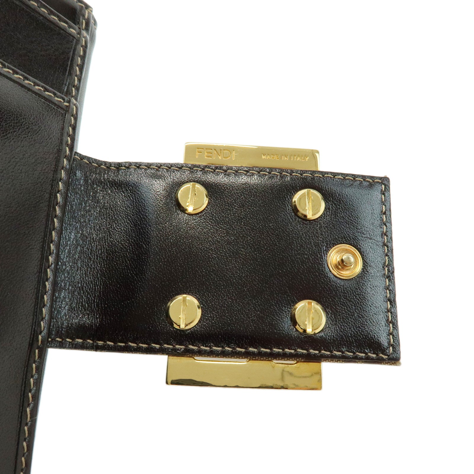 FENDI Zucchino Patent Leather Bi-fold Compact Wallet Beige Brown 16348