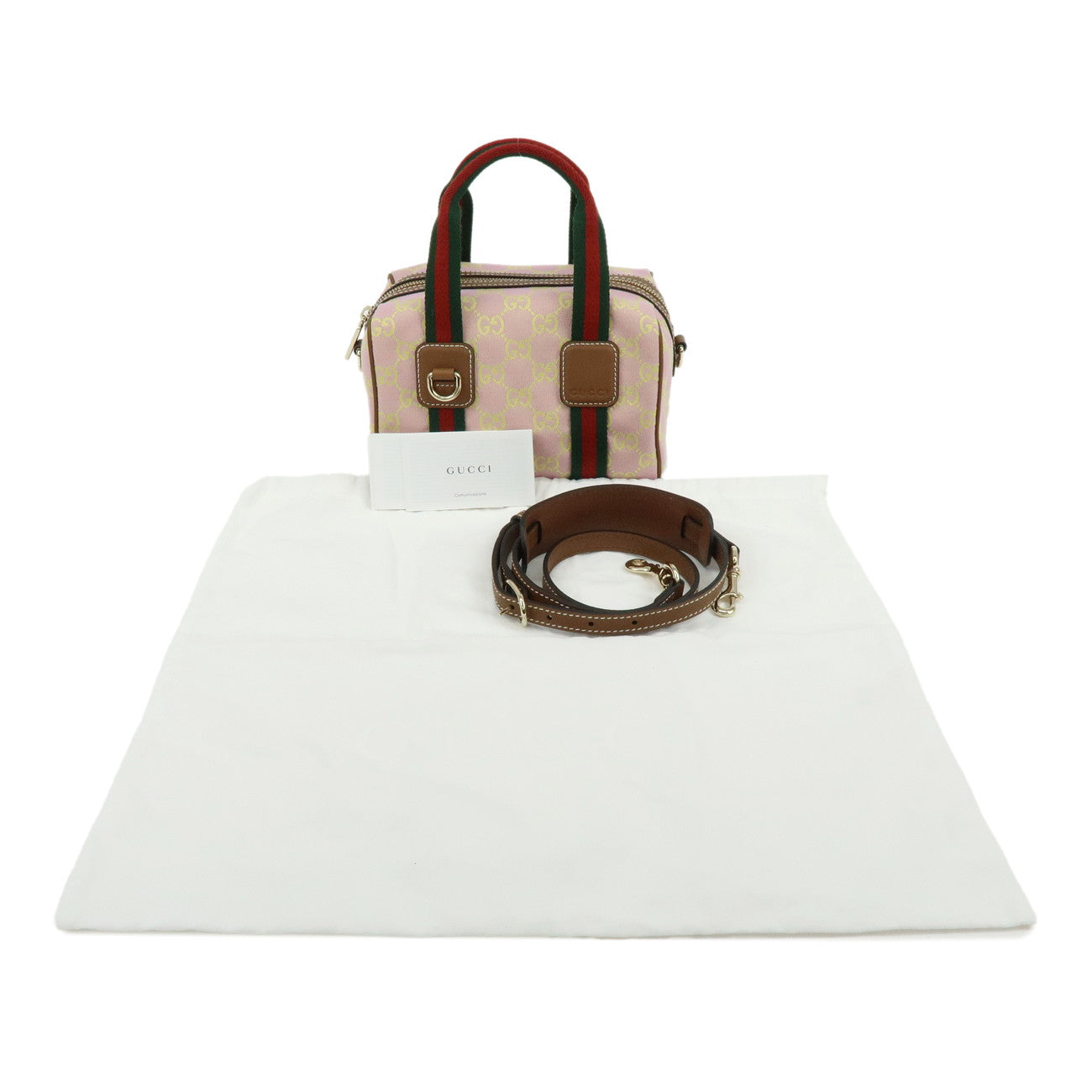 GUCCI Sherry GG Canvas Leather 2Way Bag Hand Bag Pink Yellow 856055