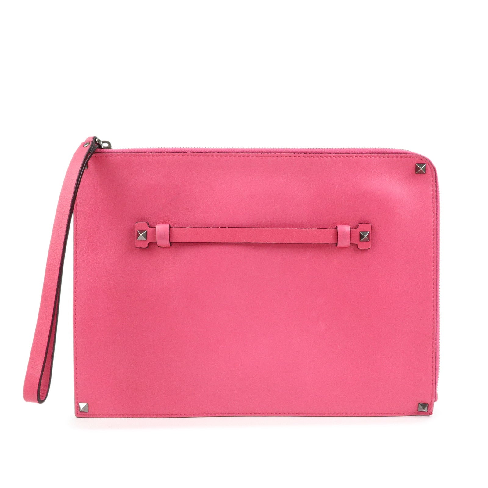 VALENTINO ROCKSTUD Leather Clutch Bag Pouch Pink