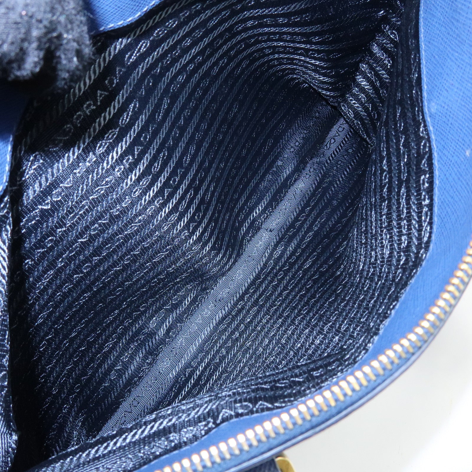 PRADA Galleria Triangle Log Saffiano Leather 2Way Hand Bag Blue BN2274