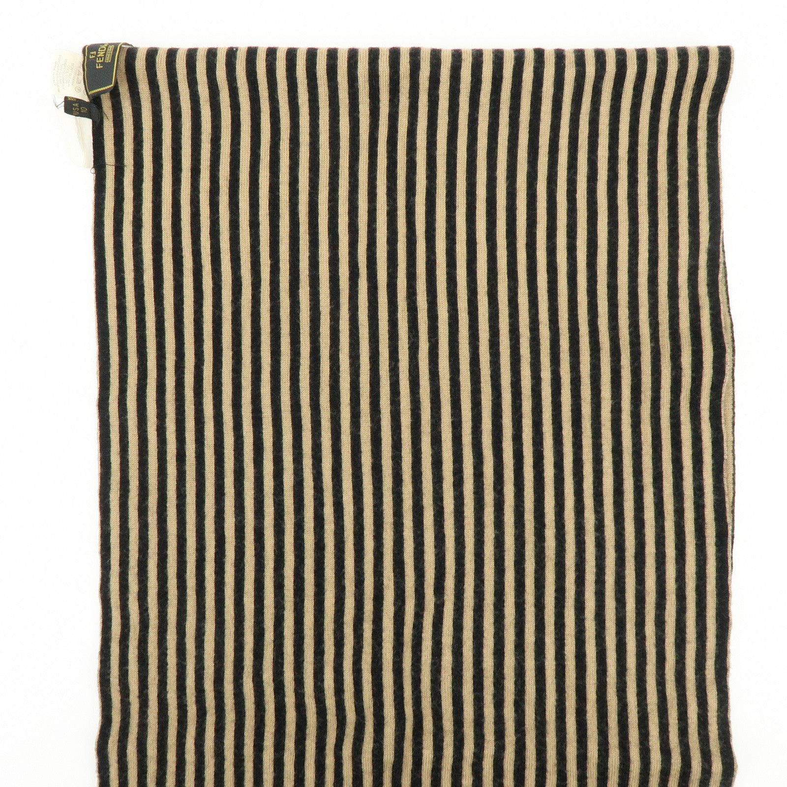 FENDI Zucca FF Logo Wool 100% Scarf Stole Stripe Beige Black