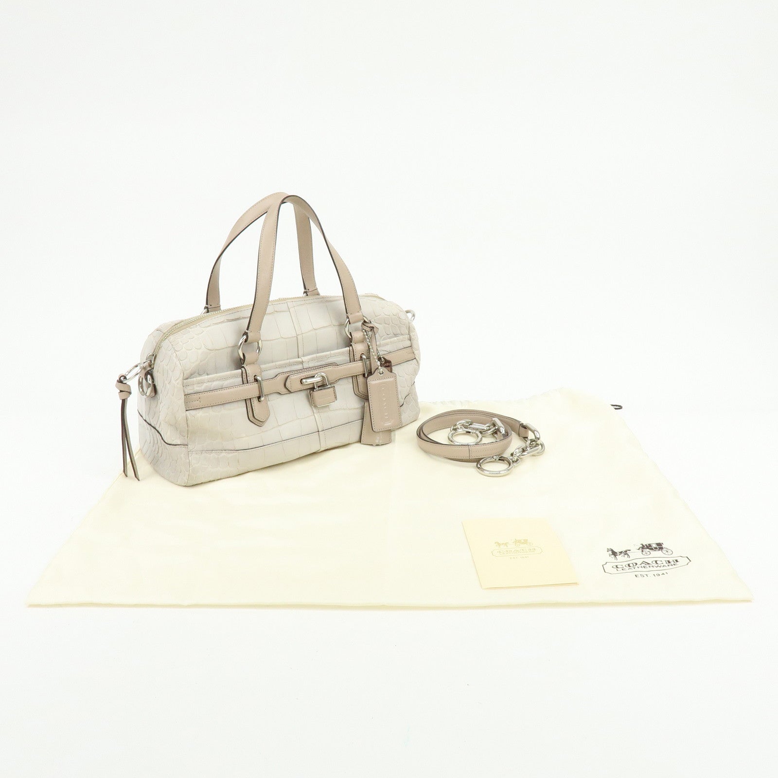 COACH Ergo Embossed Leather Shoulder Bag Hand Bag Ivory Brown Lot