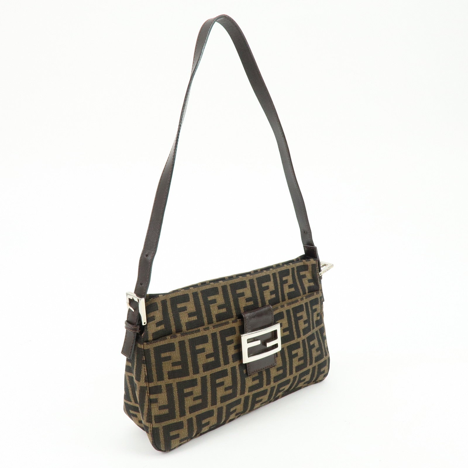 FENDI Zucca Canvas Leather Shoulder Bag Hand Bag Brown Black 26566