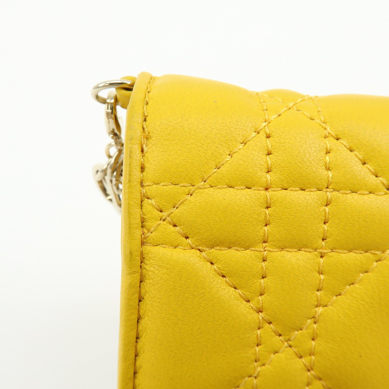 Christian Dior Lady Dior Cannage Leather Lotus Compact Wallet Yellow
